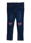 Little Girls Butterfly Embroidered Skinny Jeans, ,