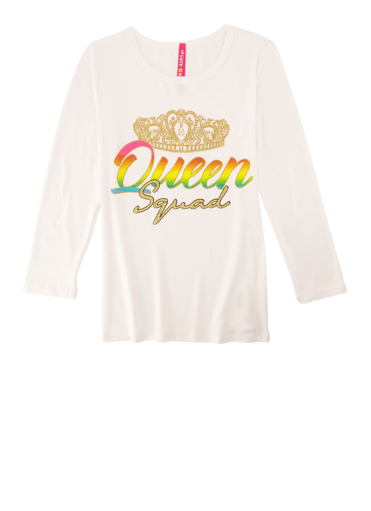 Little Girls Queen Squad Long Sleeve Tee, White, Size 6X