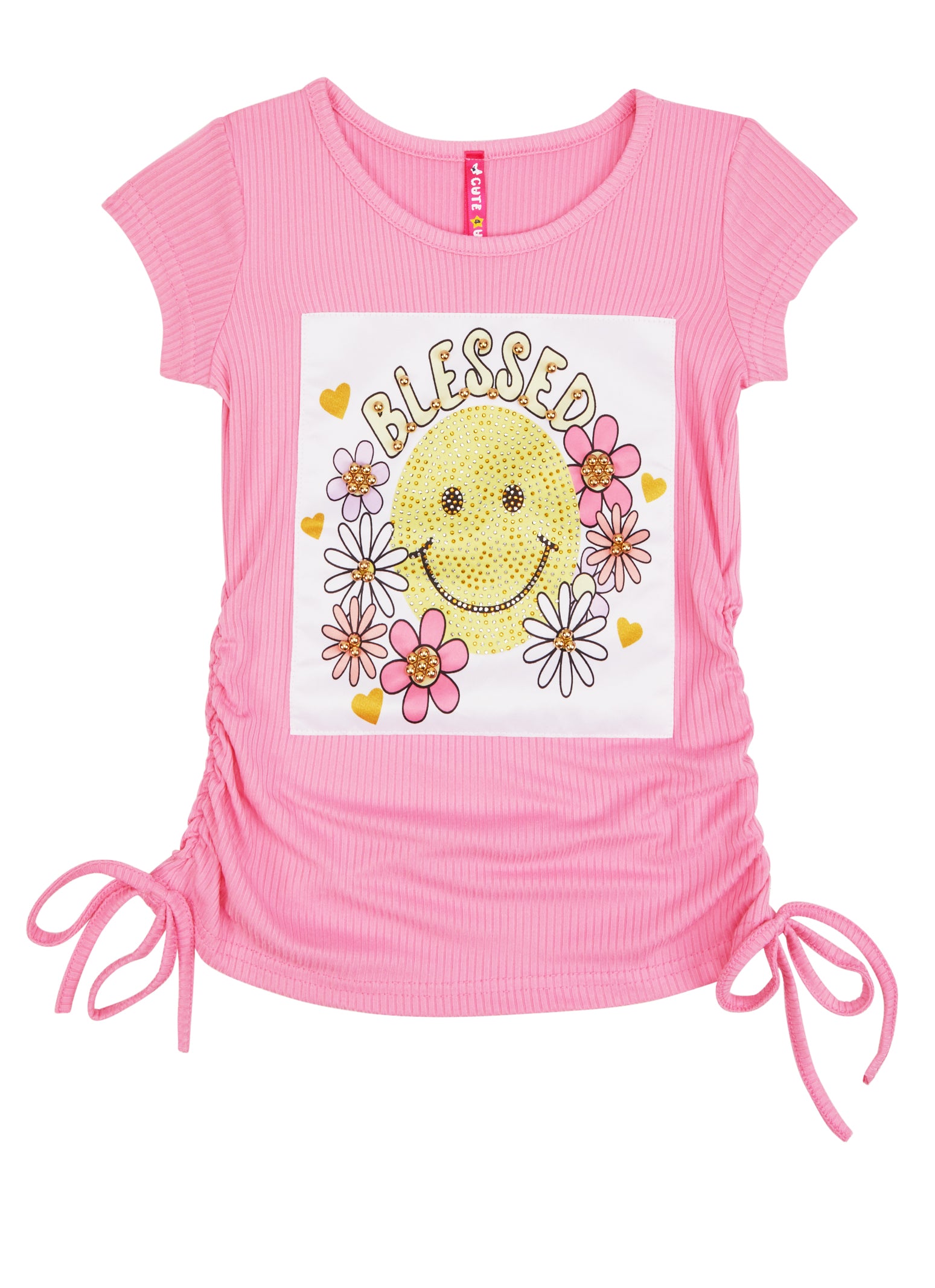 Little Girls Blessed Faux Pearl Beaded Graphic Tee,