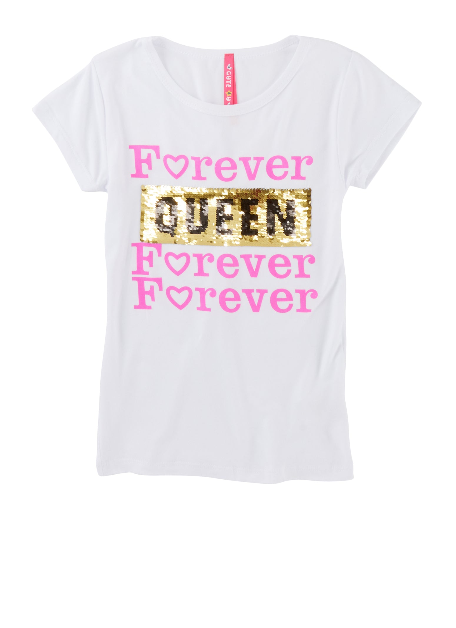 Little Girls Forever Queen Reversible Sequin Tee, White, Size 4