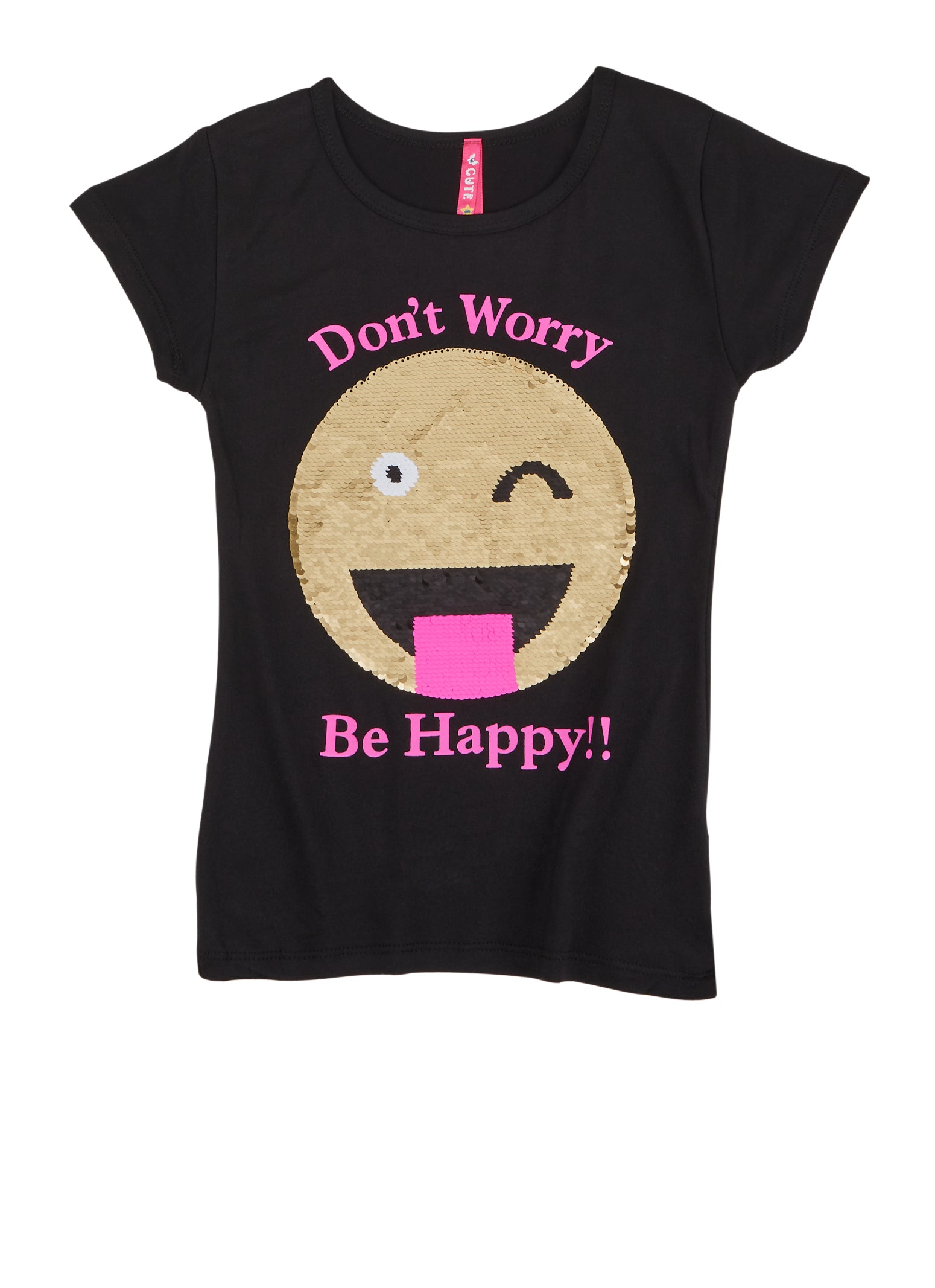 Little Girls Be Happy Reversible Sequin Graphic Tee,