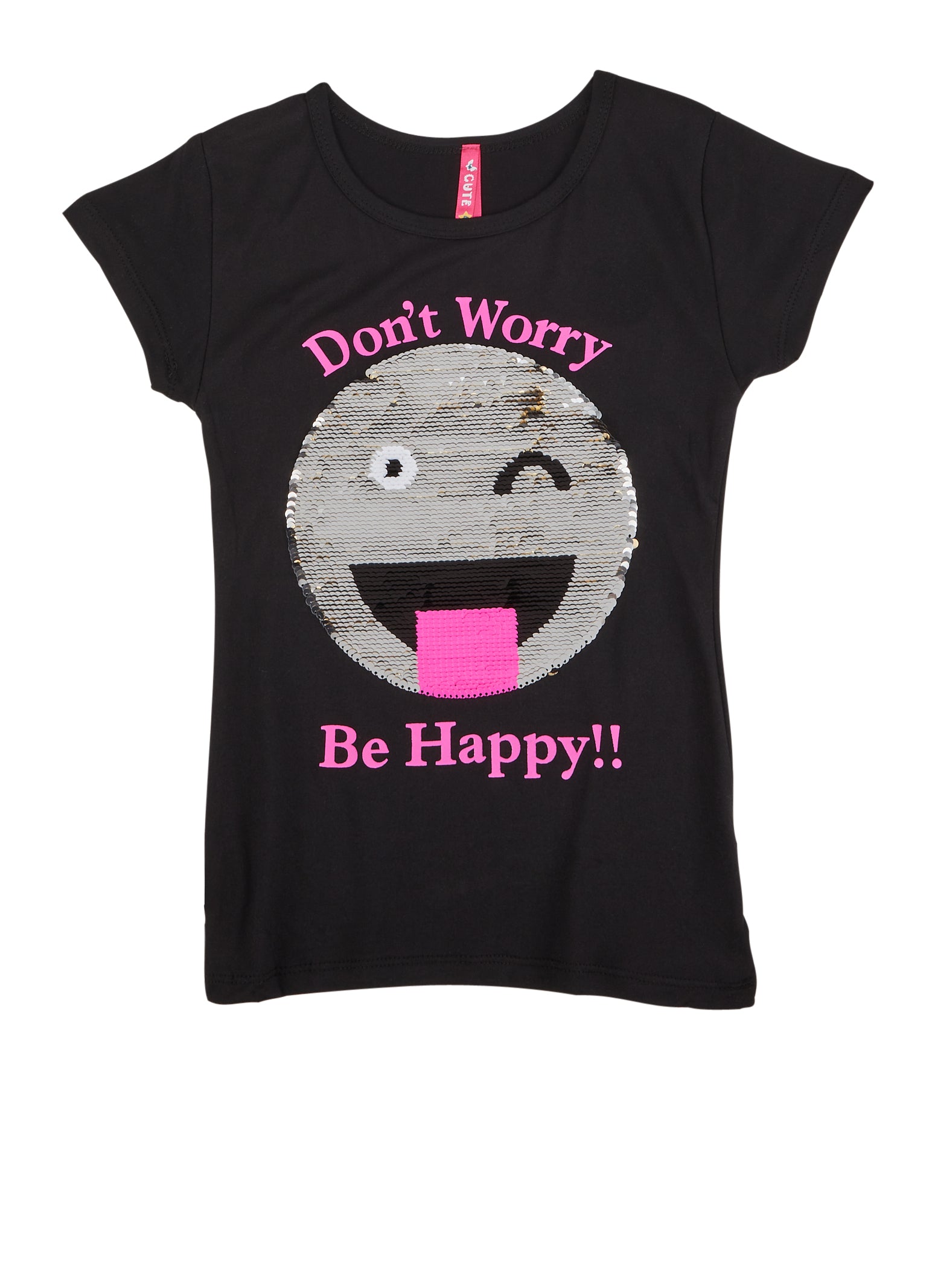 Little Girls Be Happy Reversible Sequin Graphic Tee,