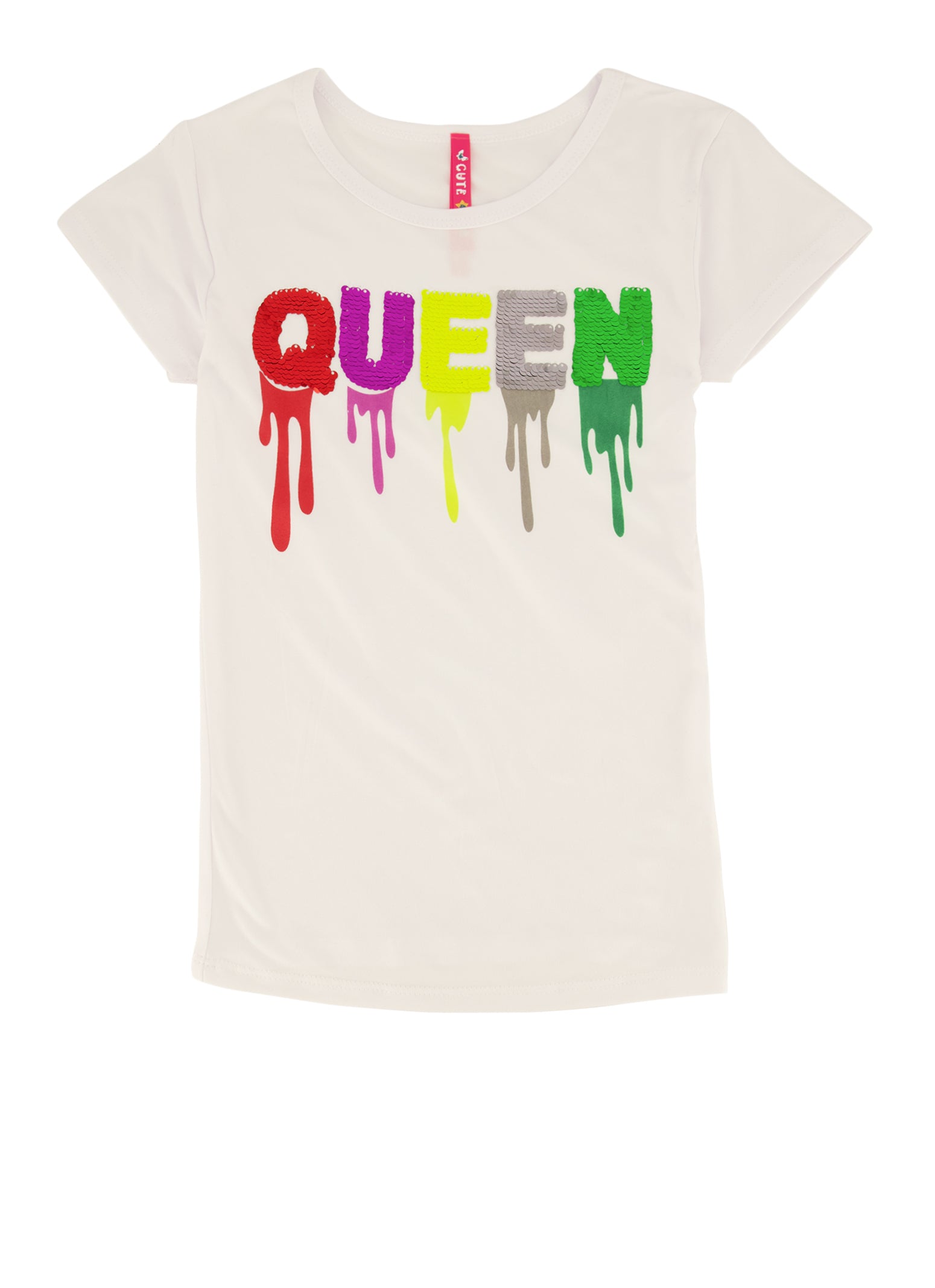 Little Girls Reversible Sequin Queen Graphic Tee, White, Size 4