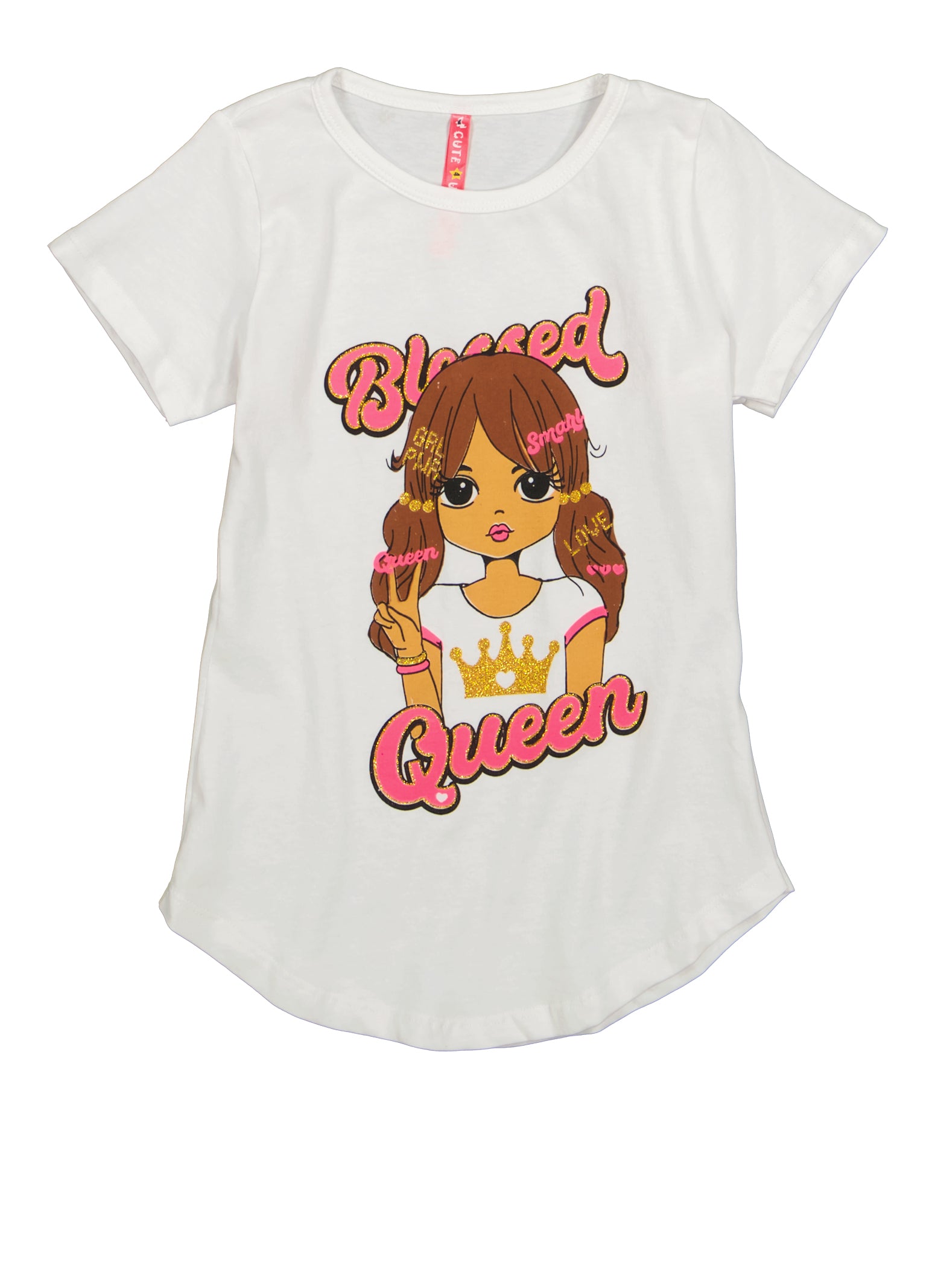 Little Girls Blessed Queen Graphic Tee, White, Size 6X