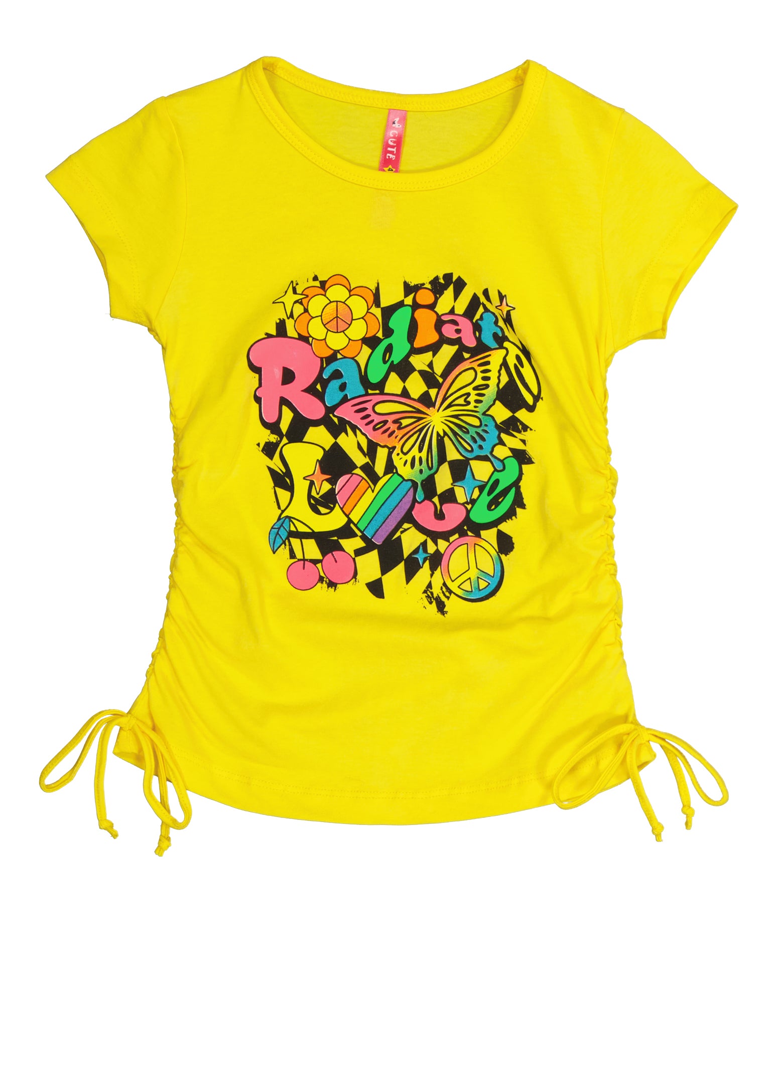 Little Girls Radiate Love Ruched Graphic Tee, Yellow, Size 5-6