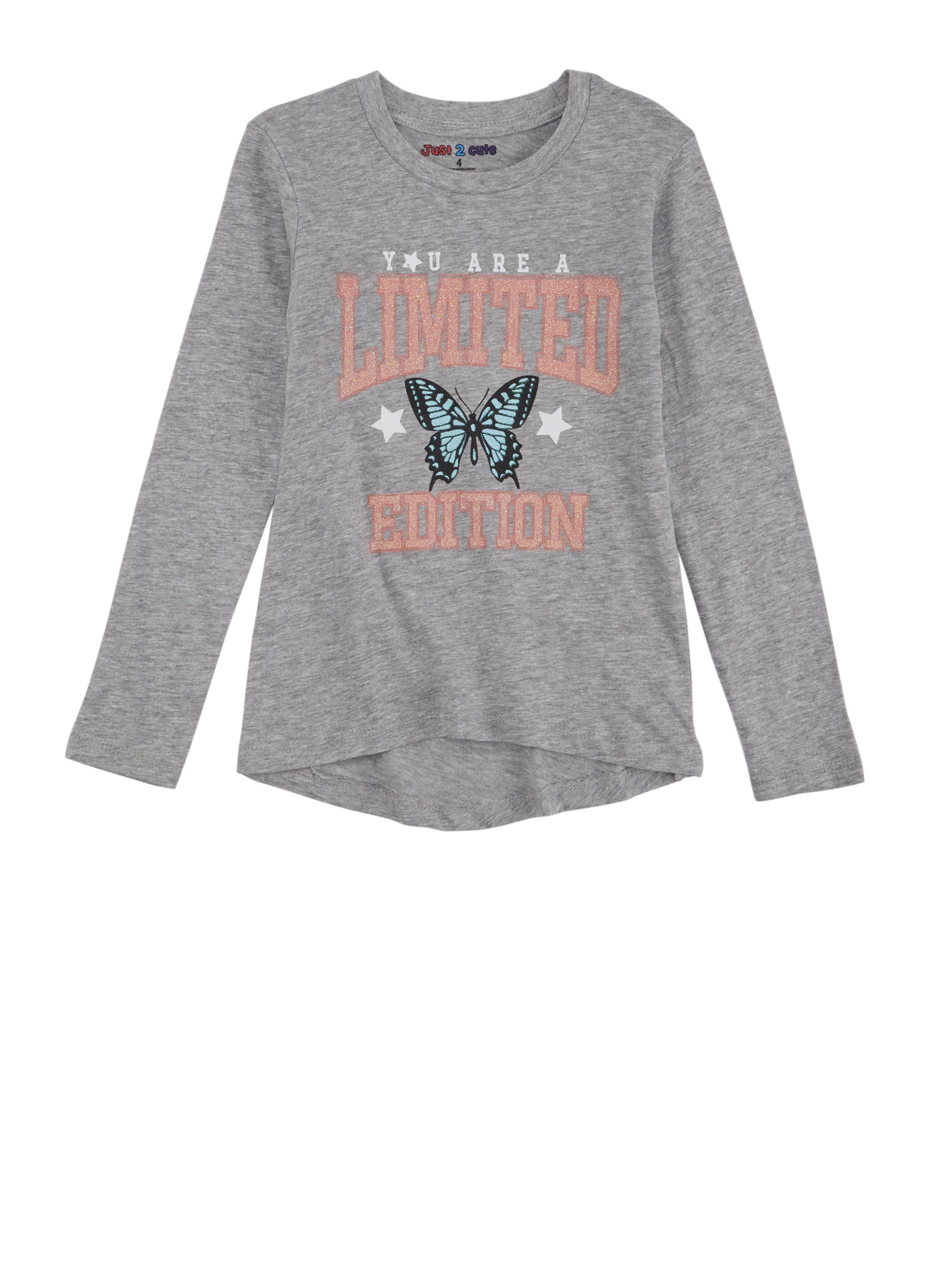 Little Girls Glitter Long Sleeve Limited Edition Graphic Tee, Grey, Size 5-6