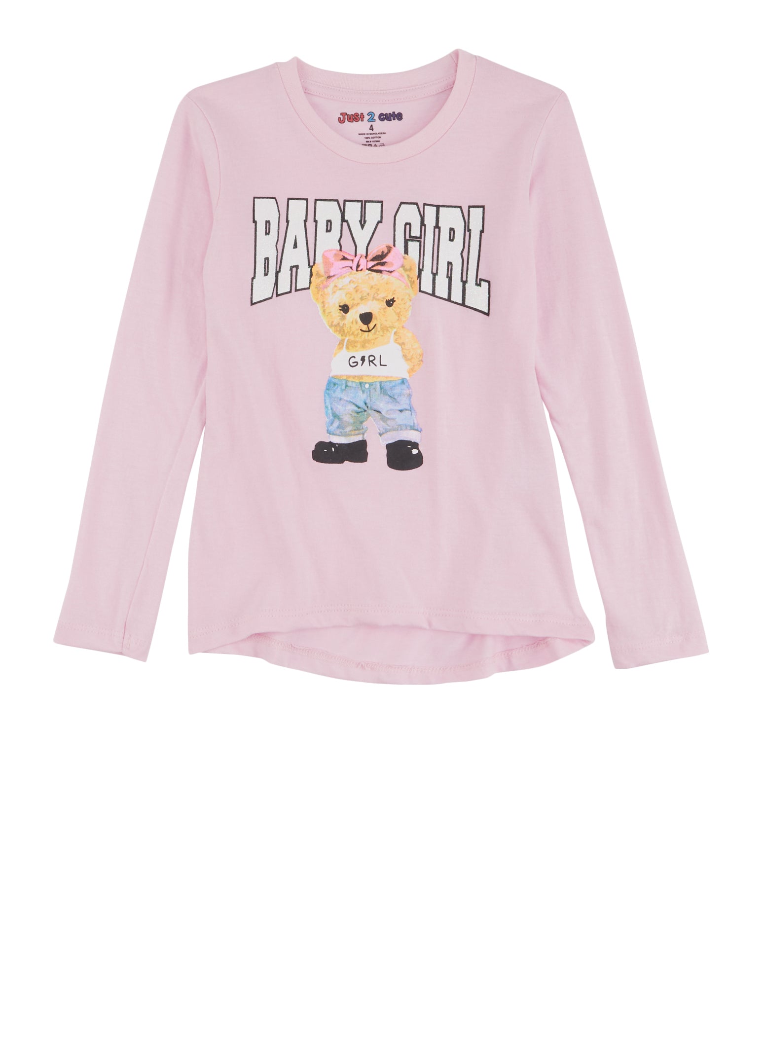 Little Girls Glitter Long Sleeve Baby Girl Graphic Tee, Pink, Size 6X