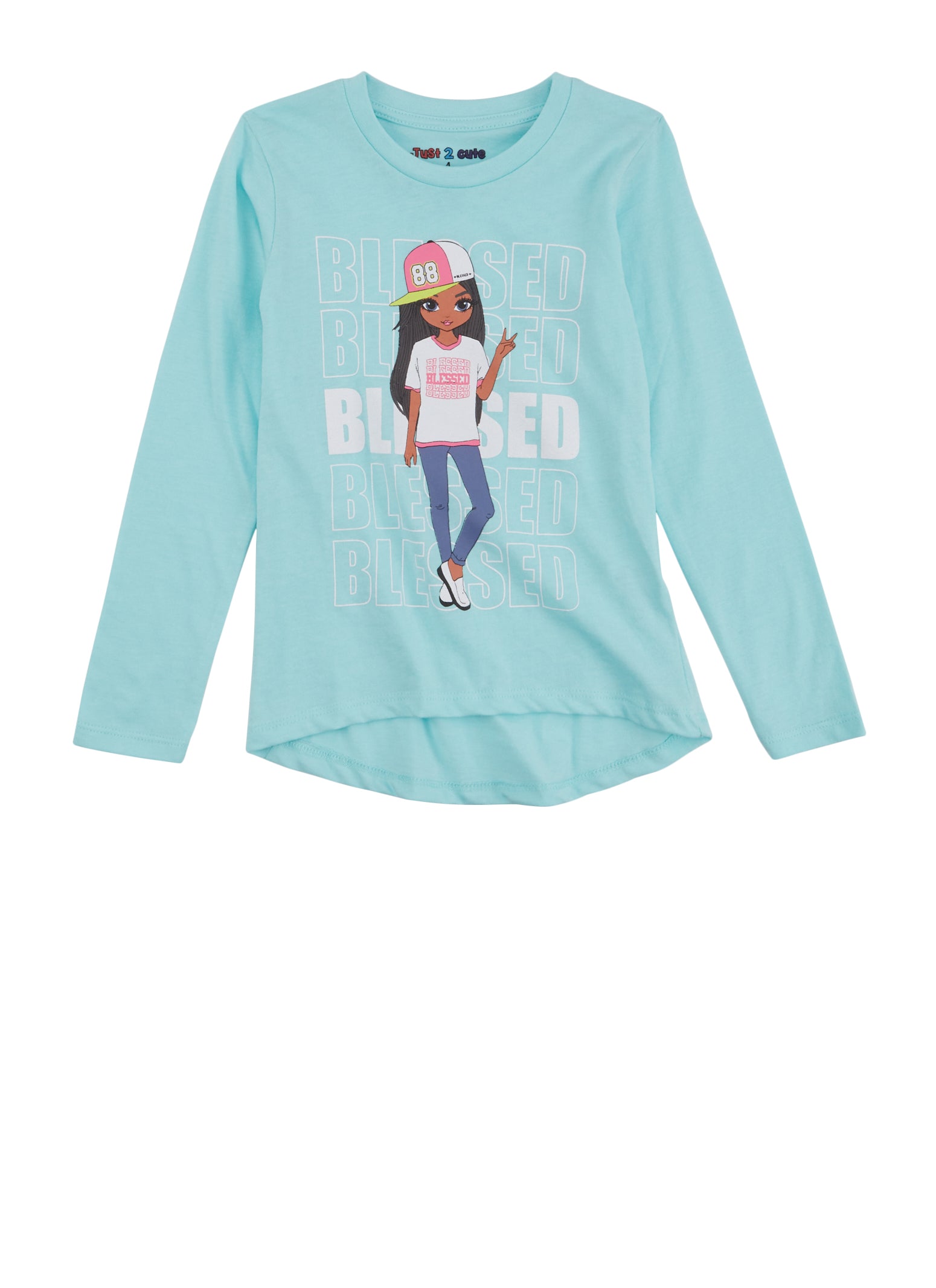 Little Girls Blessed Glitter Graphic Tee, Blue, Size 5-6