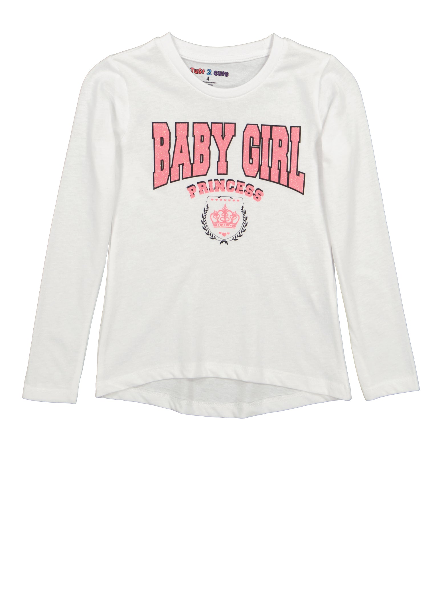 Little Girls Long Sleeve Baby Girl Princess Graphic Tee, White, Size 5-6