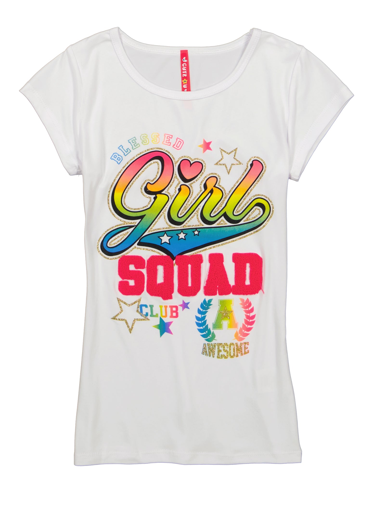 Girls Chenille Patch Girl Squad Graphic Tee, White, Size 14-16