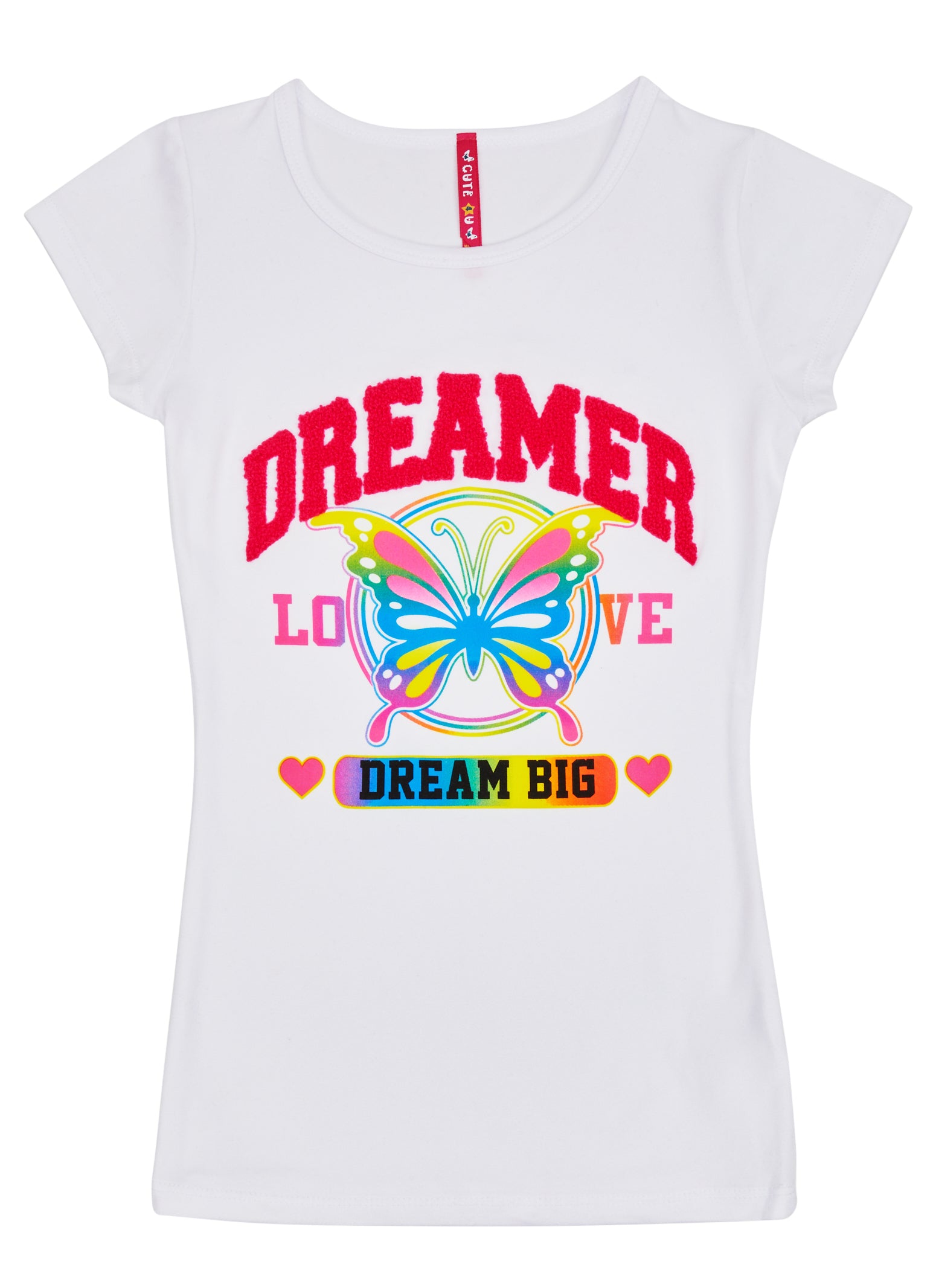 Girls Dreamer Chenille Patch Embroidered Graphic Tee, White, Size 7-8