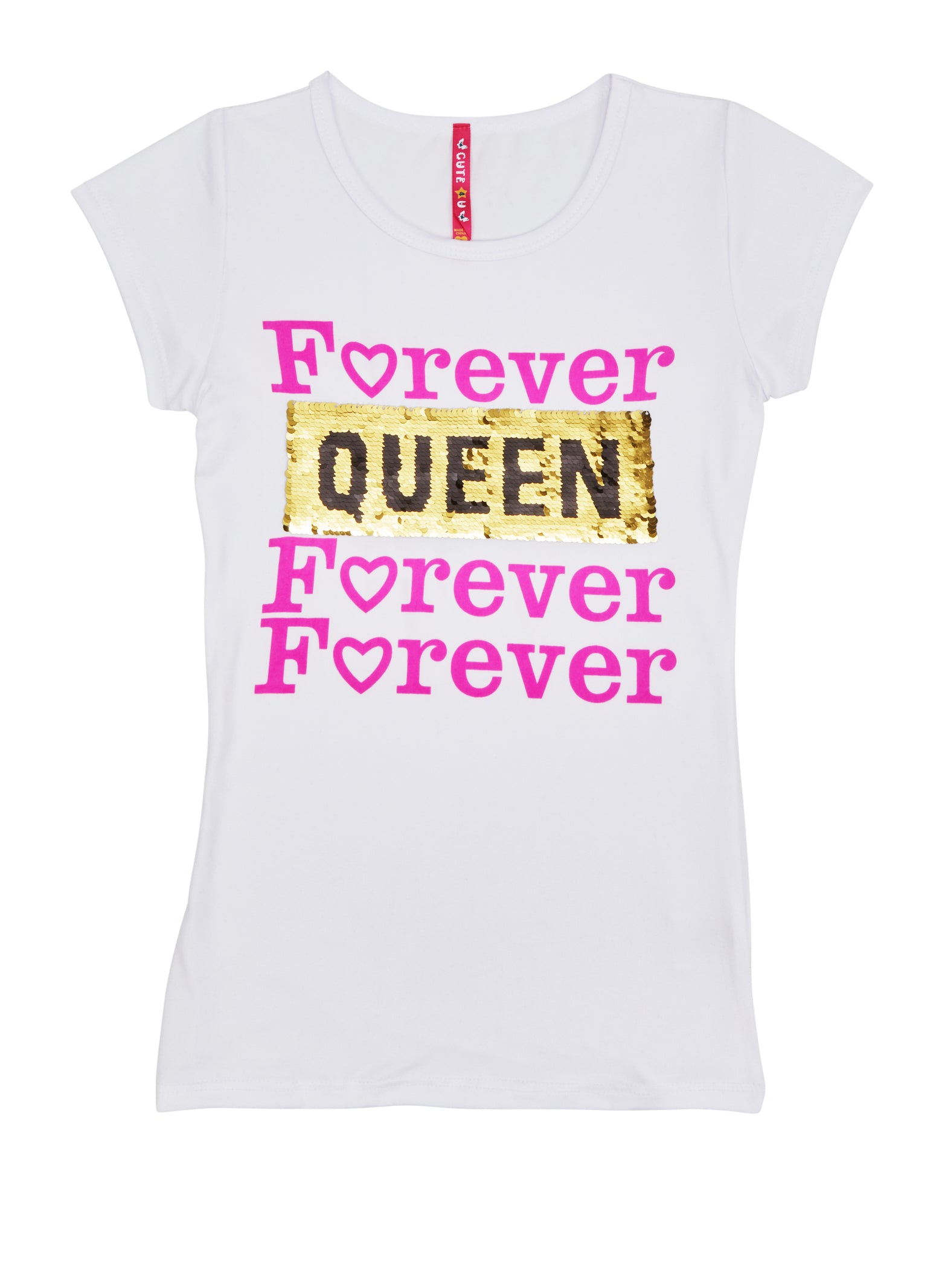 Girls Forever Queen Reversible Sequin Patch Graphic Tee, White, Size 10-12