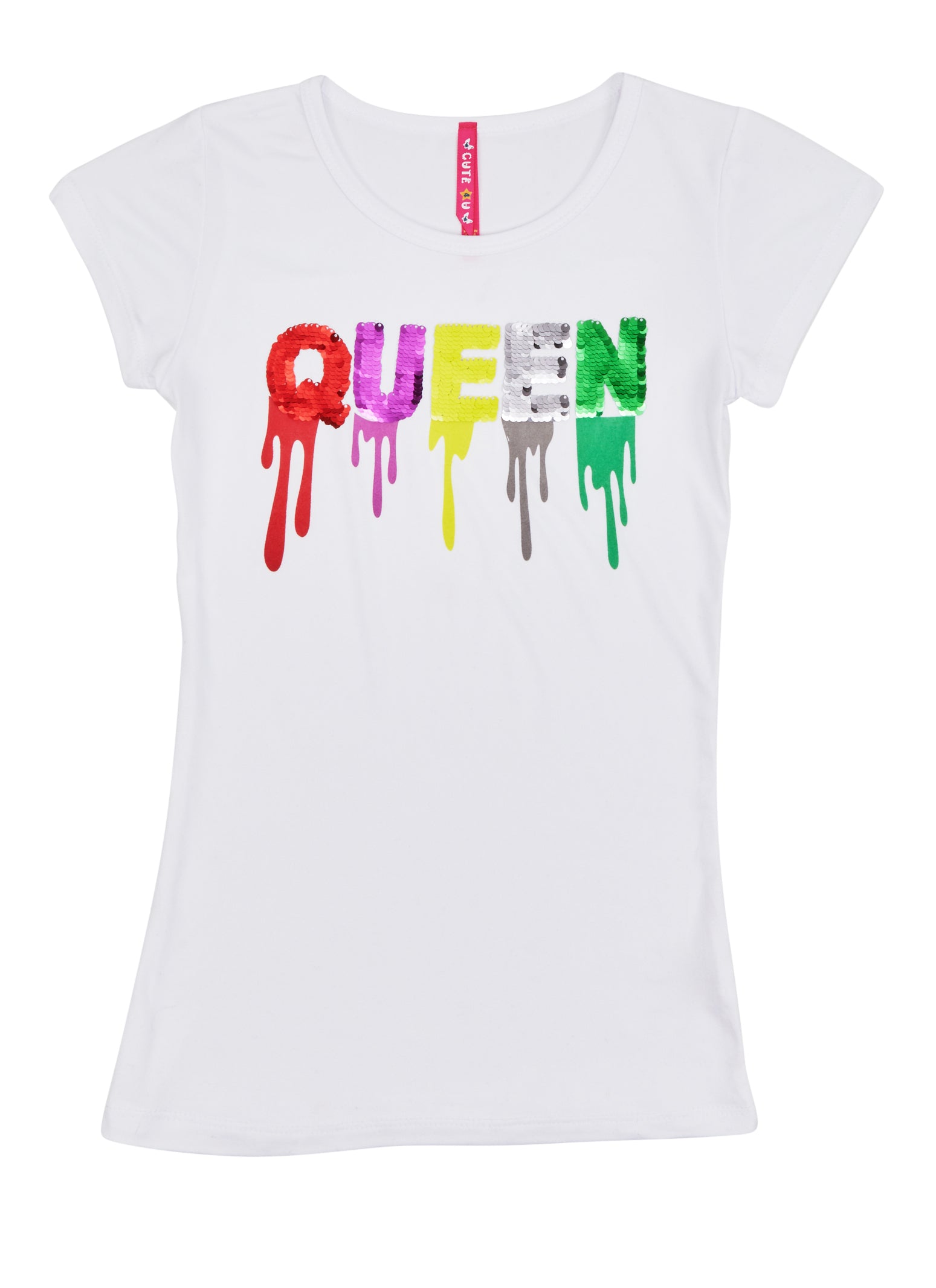 Girls Queen Reversible Sequin Patch Graphic Tee, White, Size 10-12