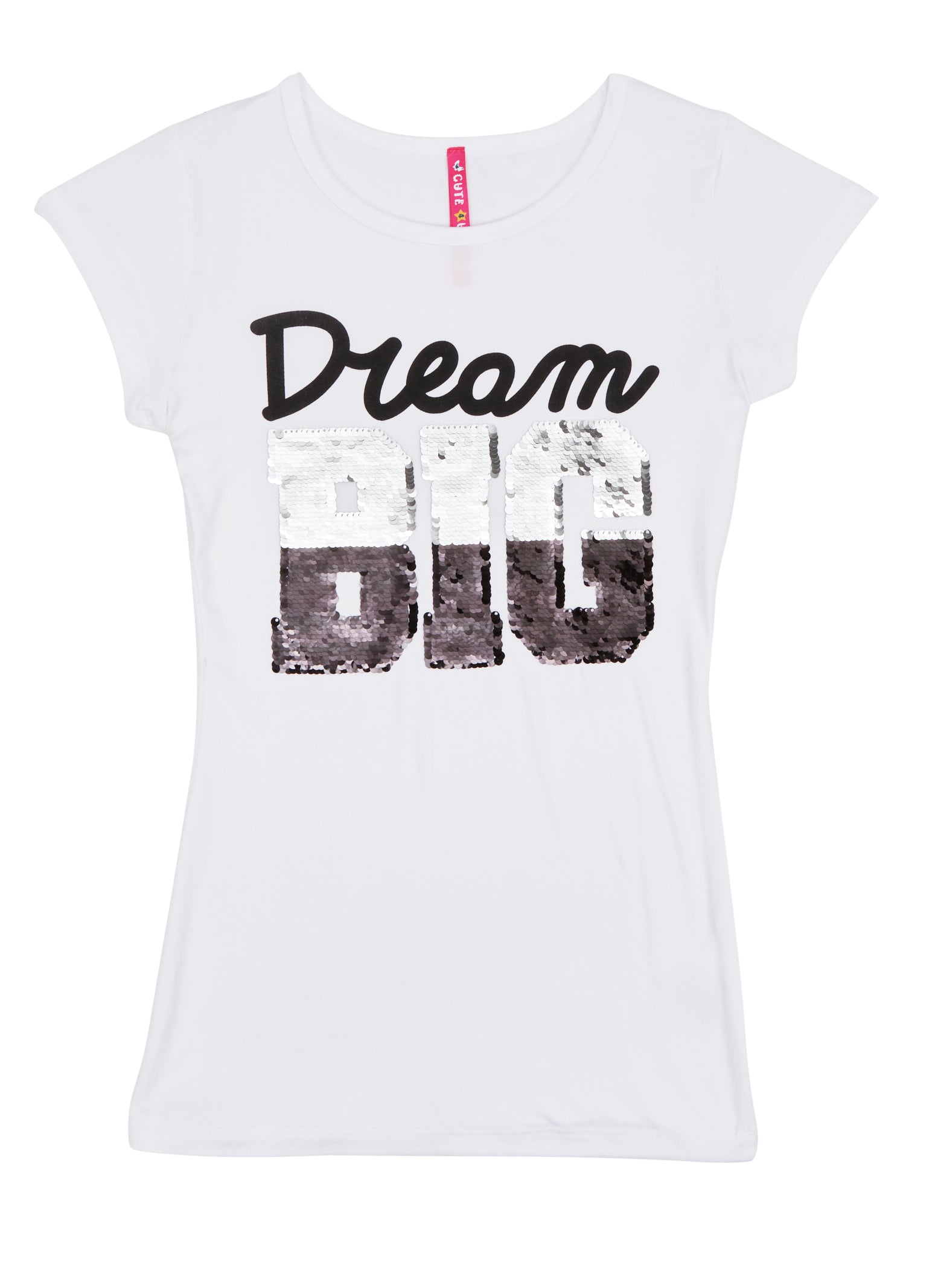 Girls Dream Big Reversible Sequin Patch Graphic Tee, White, Size 7-8