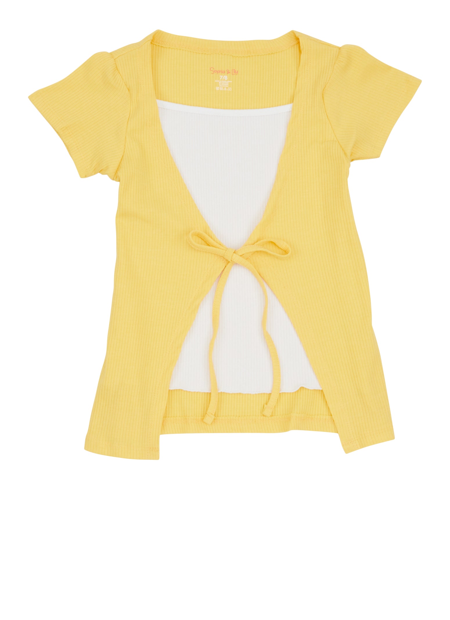 Girls Color Block Rib Knit Tie Front Top, Yellow, Size 10-12