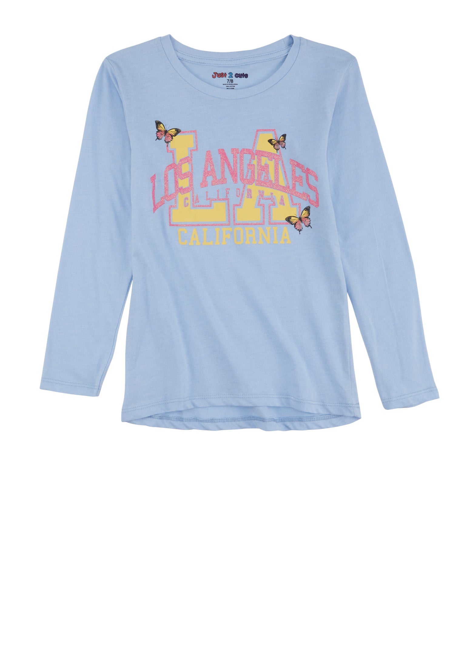 Girls Los Angeles Butterfly Glitter Graphic Tee, Blue, Size 7-8