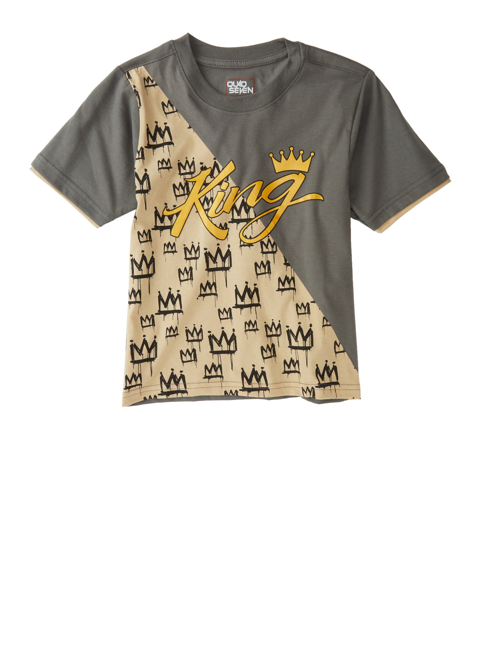 Little Boys King Crown Graphic Print Tee, Grey, Size 4