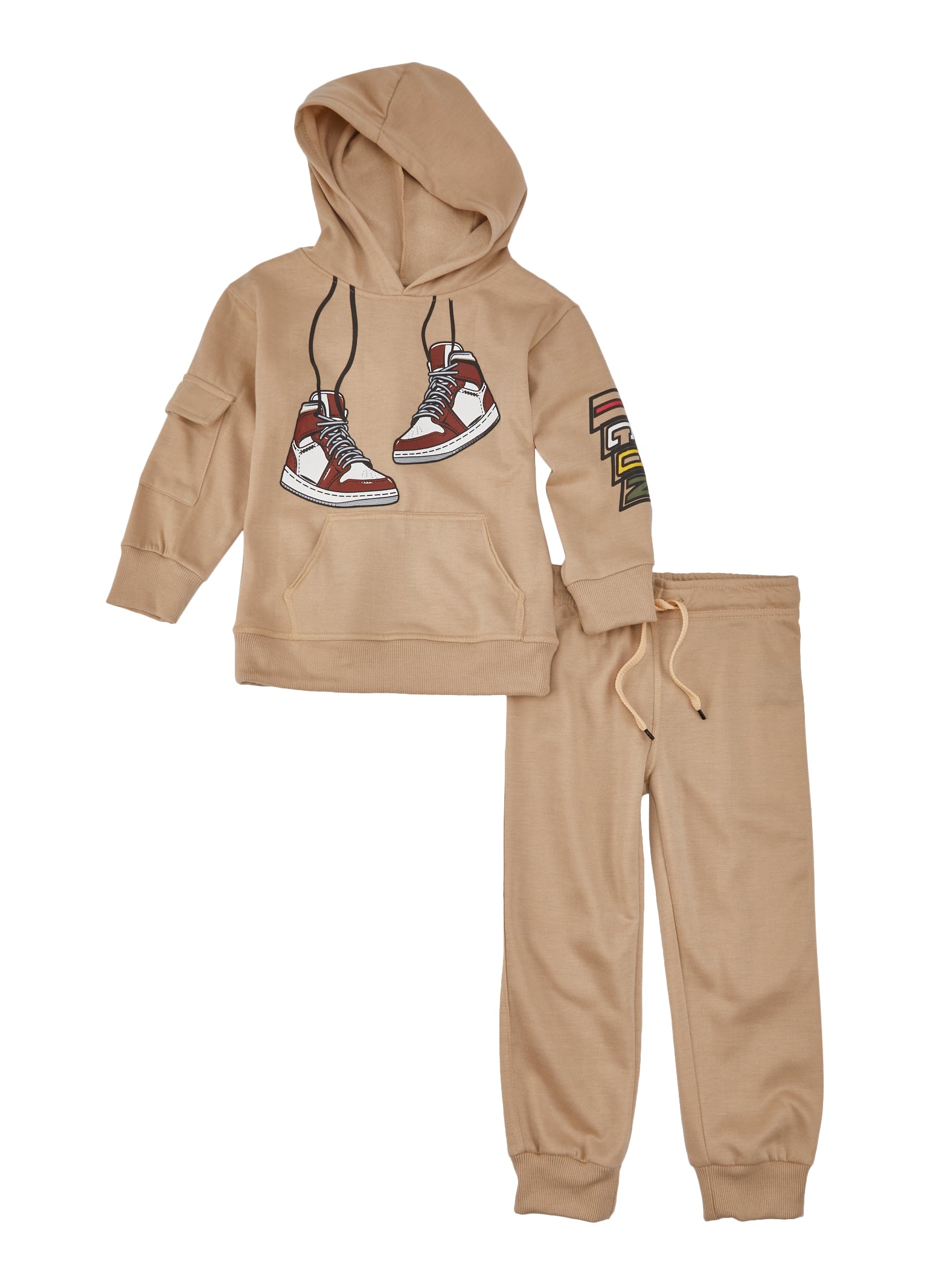 Little Boys Icon Graphic Pullover Hoodie and Joggers, Beige, Size 4