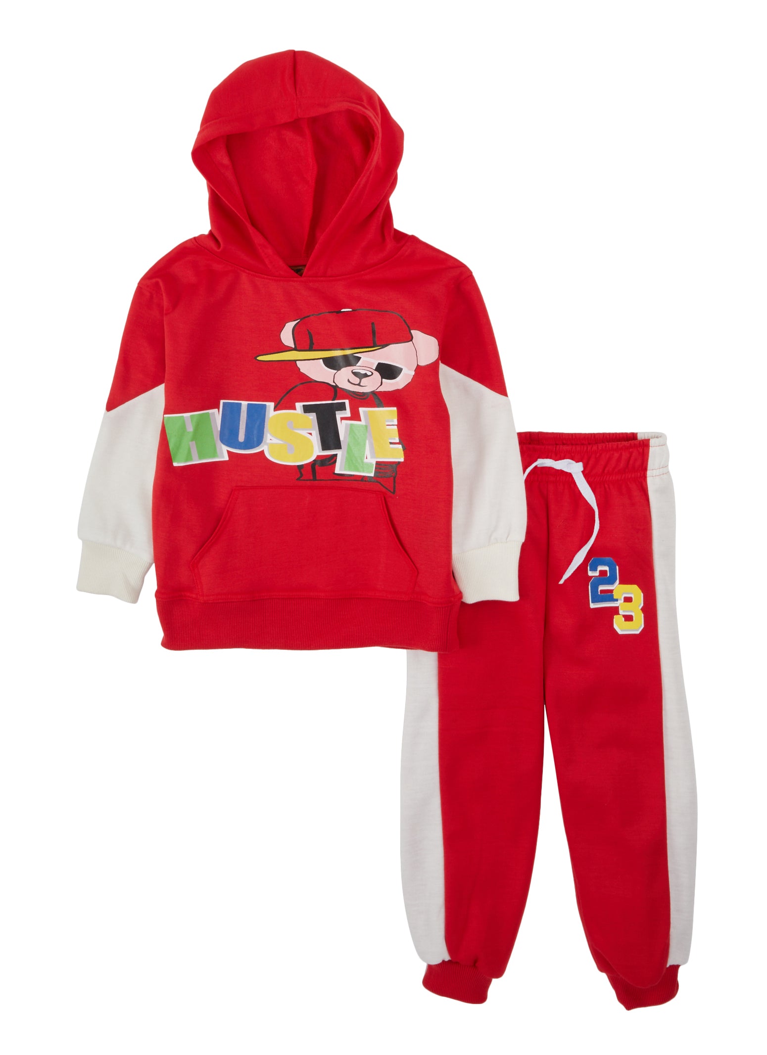 Little Boys Hustle Bear 23 Graphic Hoodie and Joggers, Red, Size 5-6