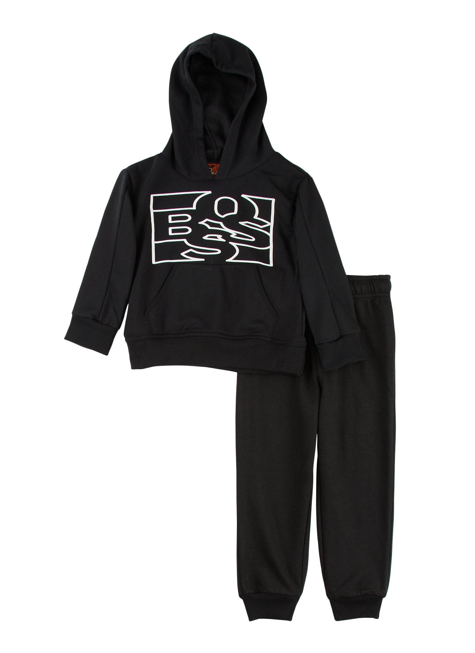 Little Boys Fleece Boss Graphic Pullover Hoodie and Joggers, Black, Size 4