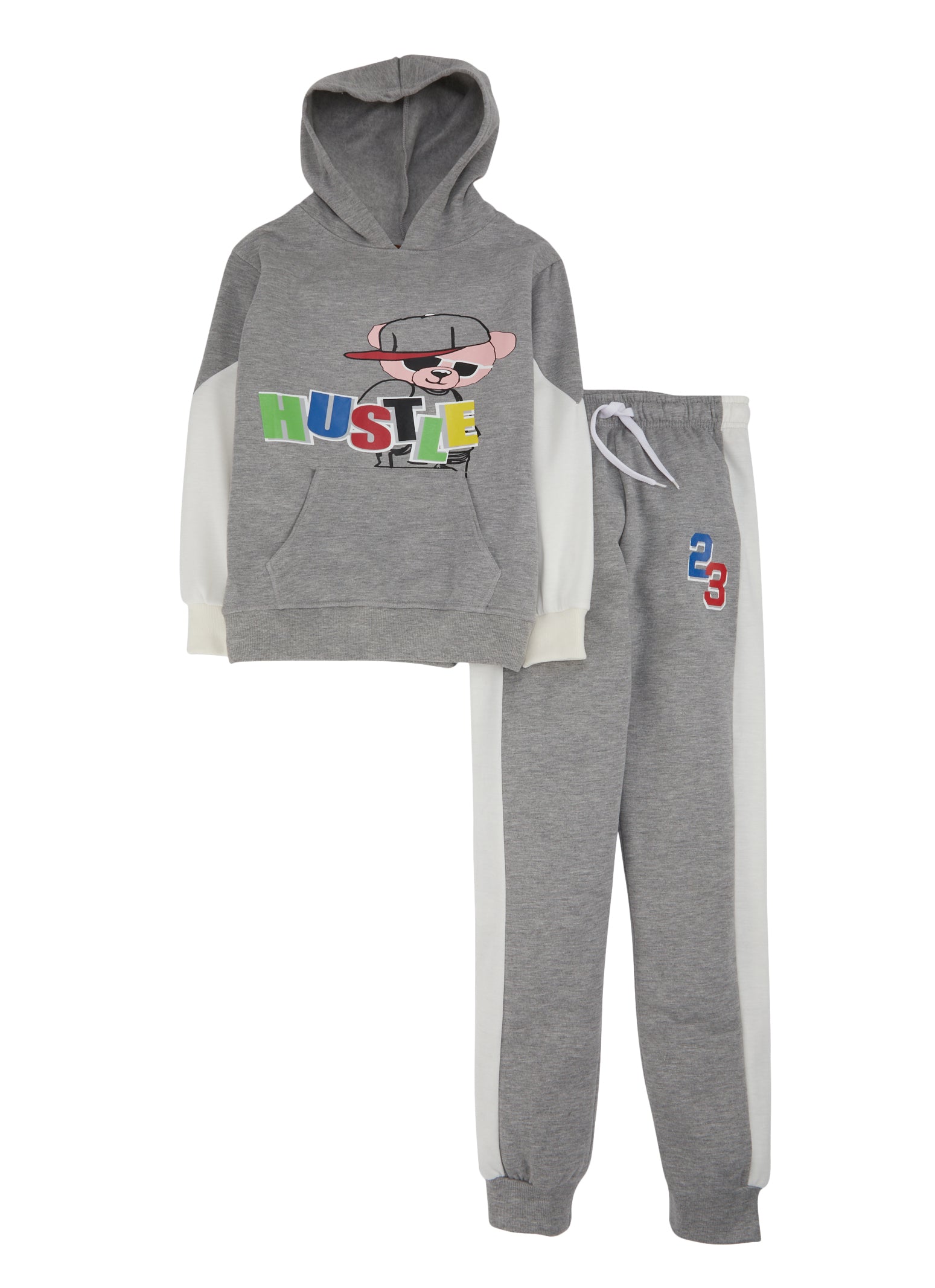 Boys Color Block Hustle 23 Graphic Pullover Hoodie and Joggers, Grey, Size 18