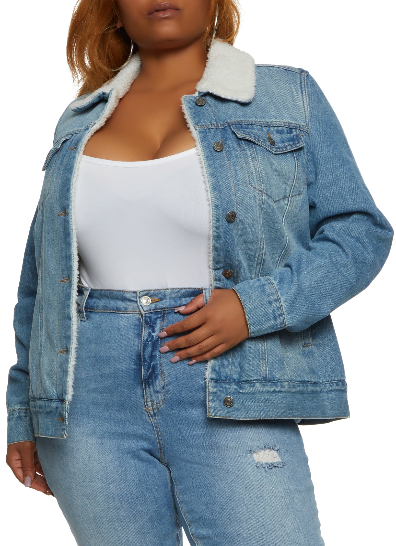 Unique Bargains Women's Plus Size Frayed Denim Jacket