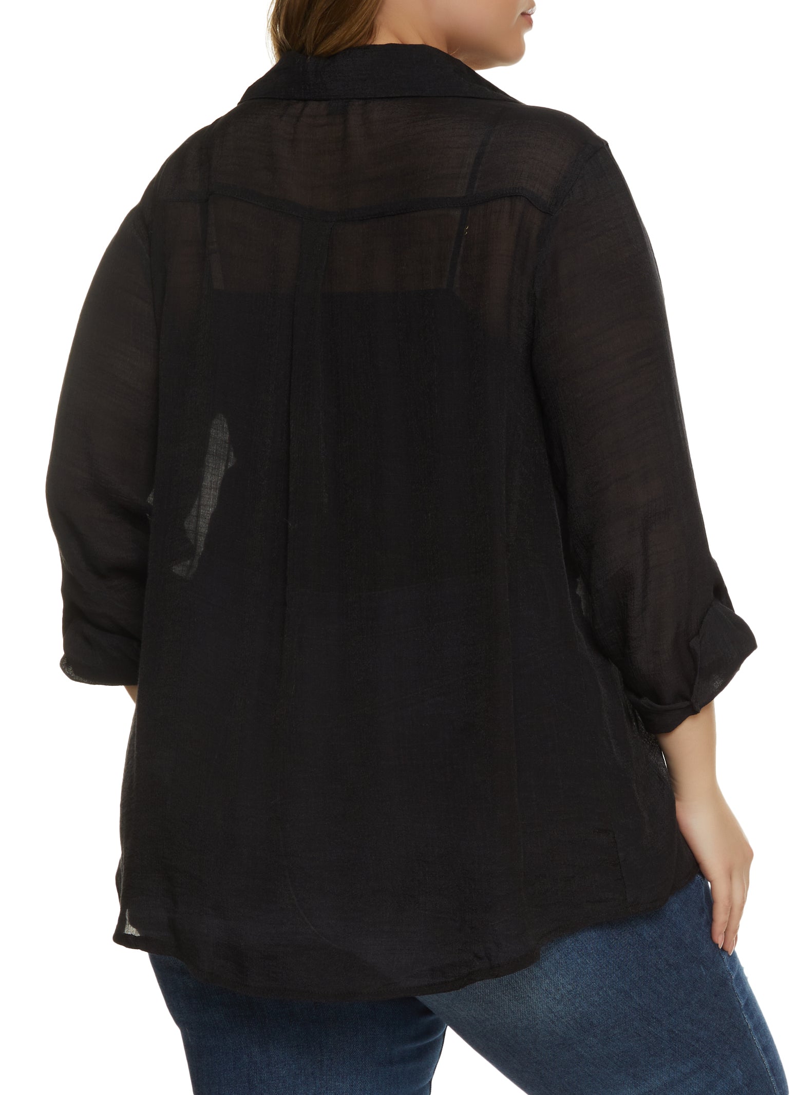 Jm Collection Plus Printed Chiffon-Sleeve Embellished-Neck Top, Created for  Macy's