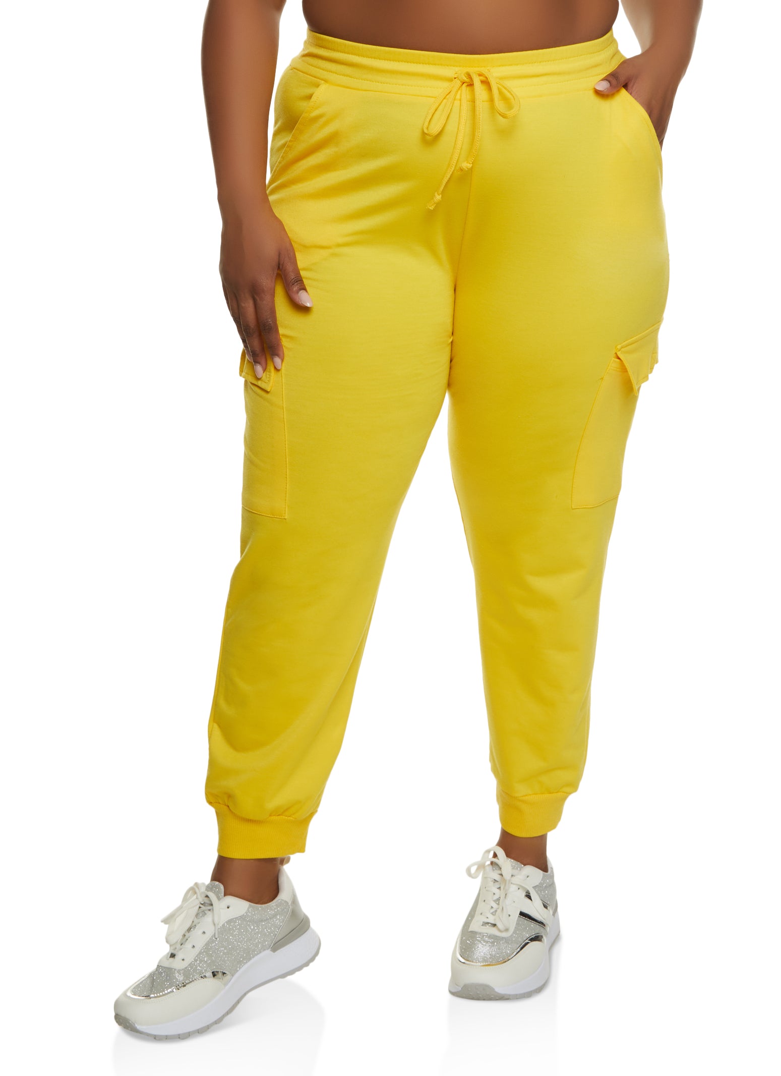 Rainbow Shops Womens Plus Size French Terry High Waist Joggers, Yellow, Size  3X