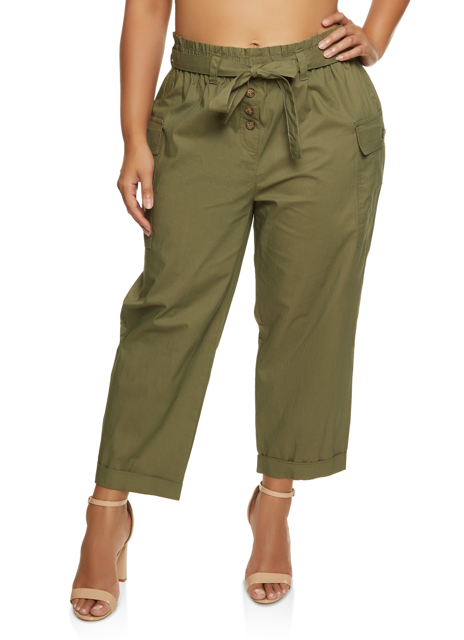 Plus Size Paperbag Cargo Pocket Dress Pants