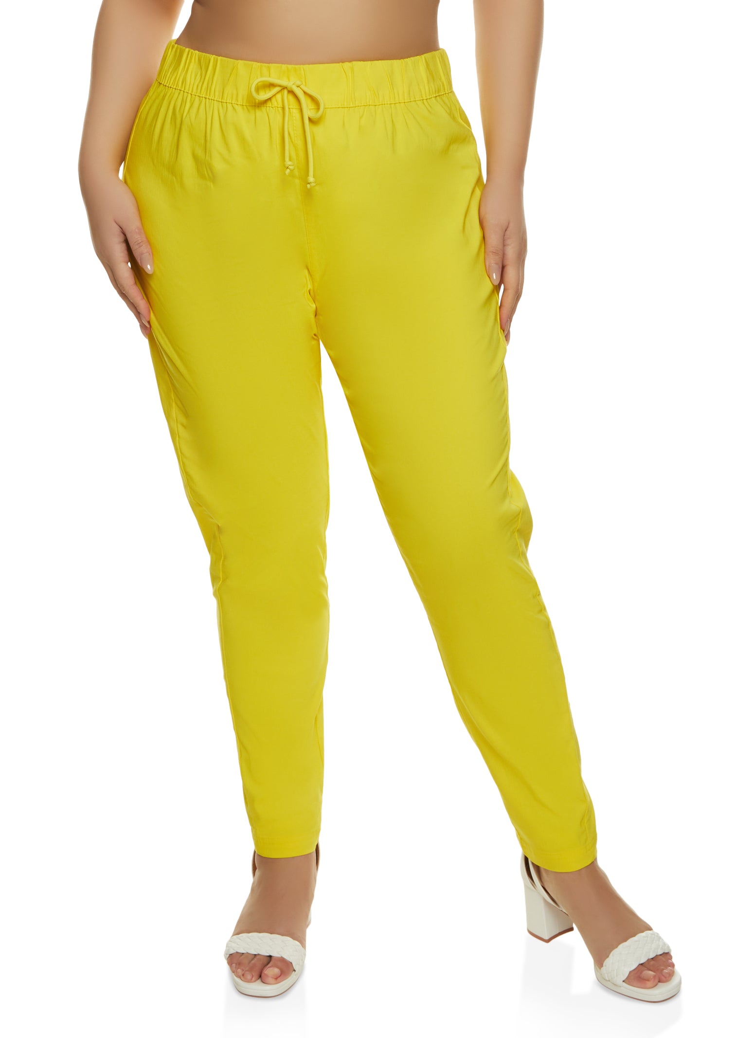 Plus Size Yellow Satin High Waist Pants