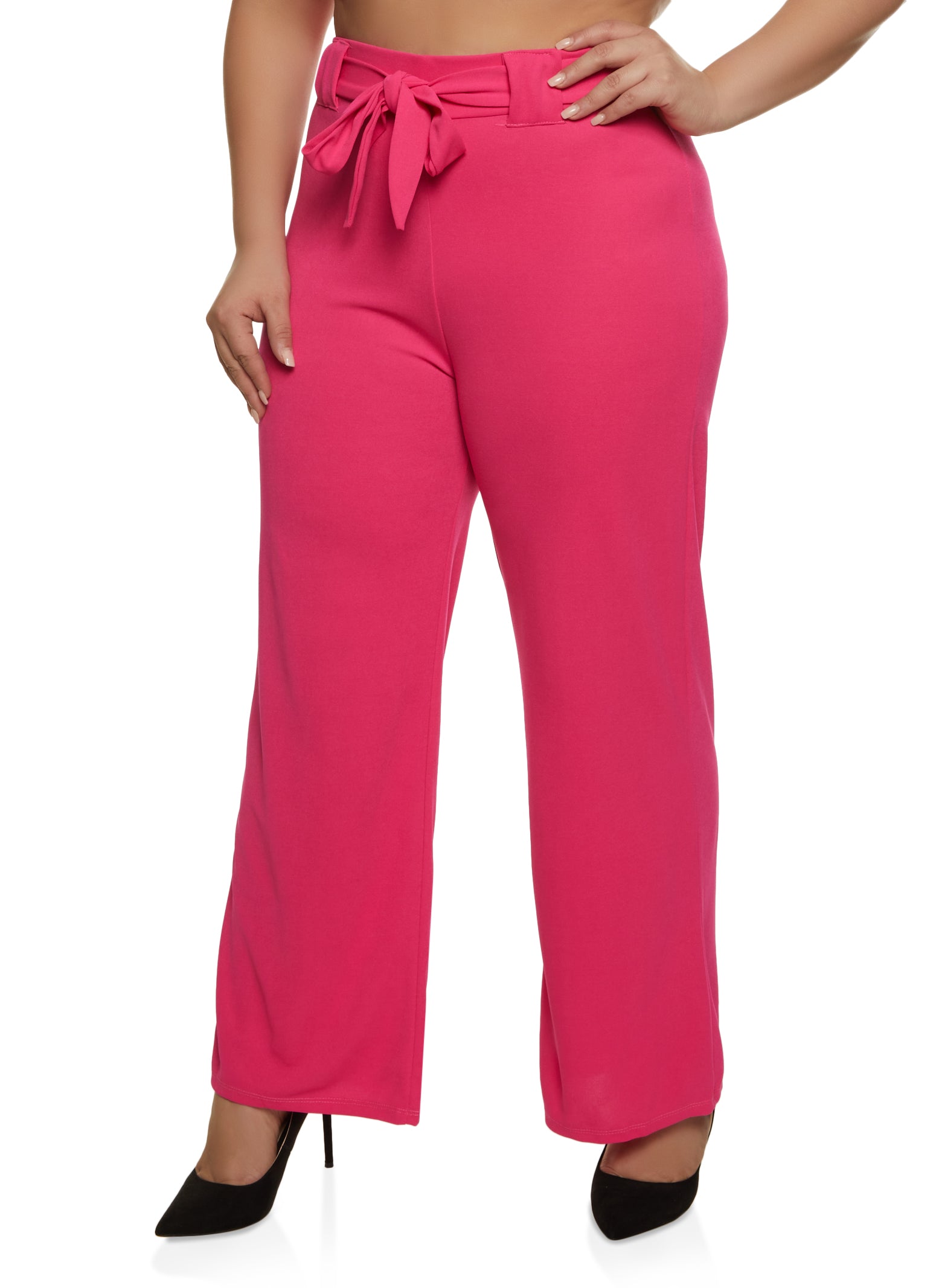 WIDE LEG BELTED PANTS - Pink