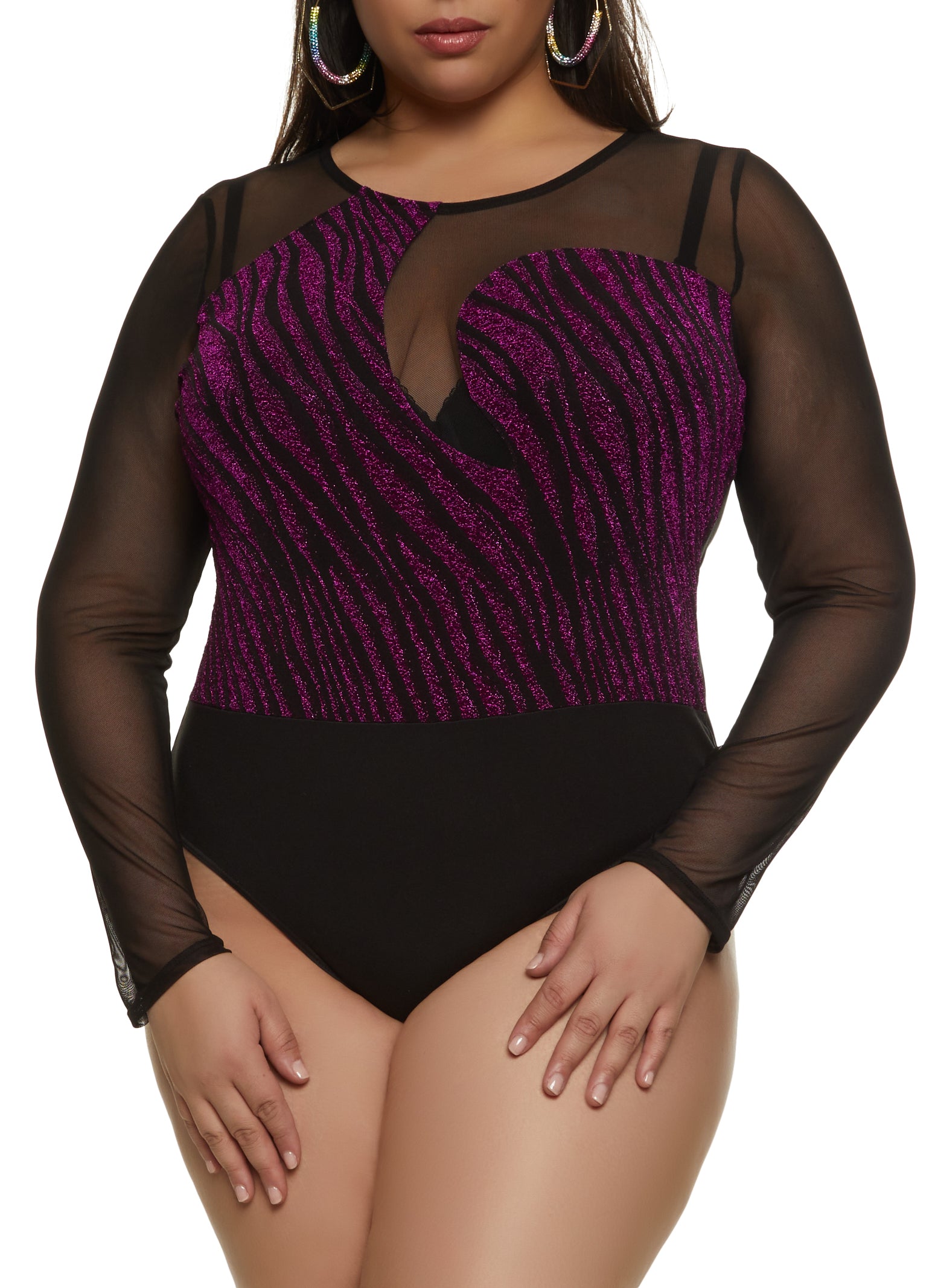 Plus Size Long Sleeve Studded Bodysuit