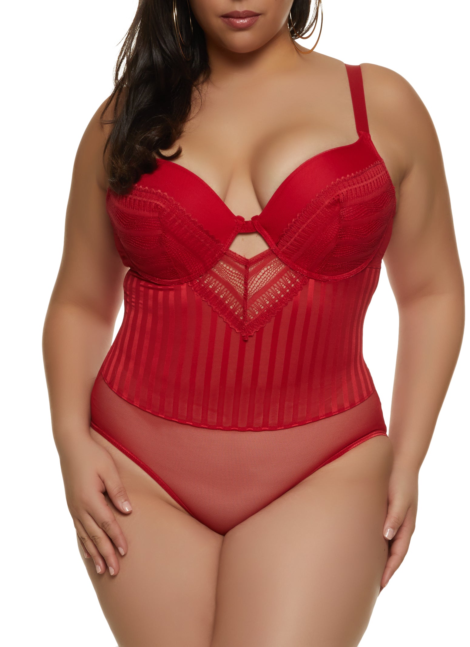 Red Lace Plus Size Bodysuit