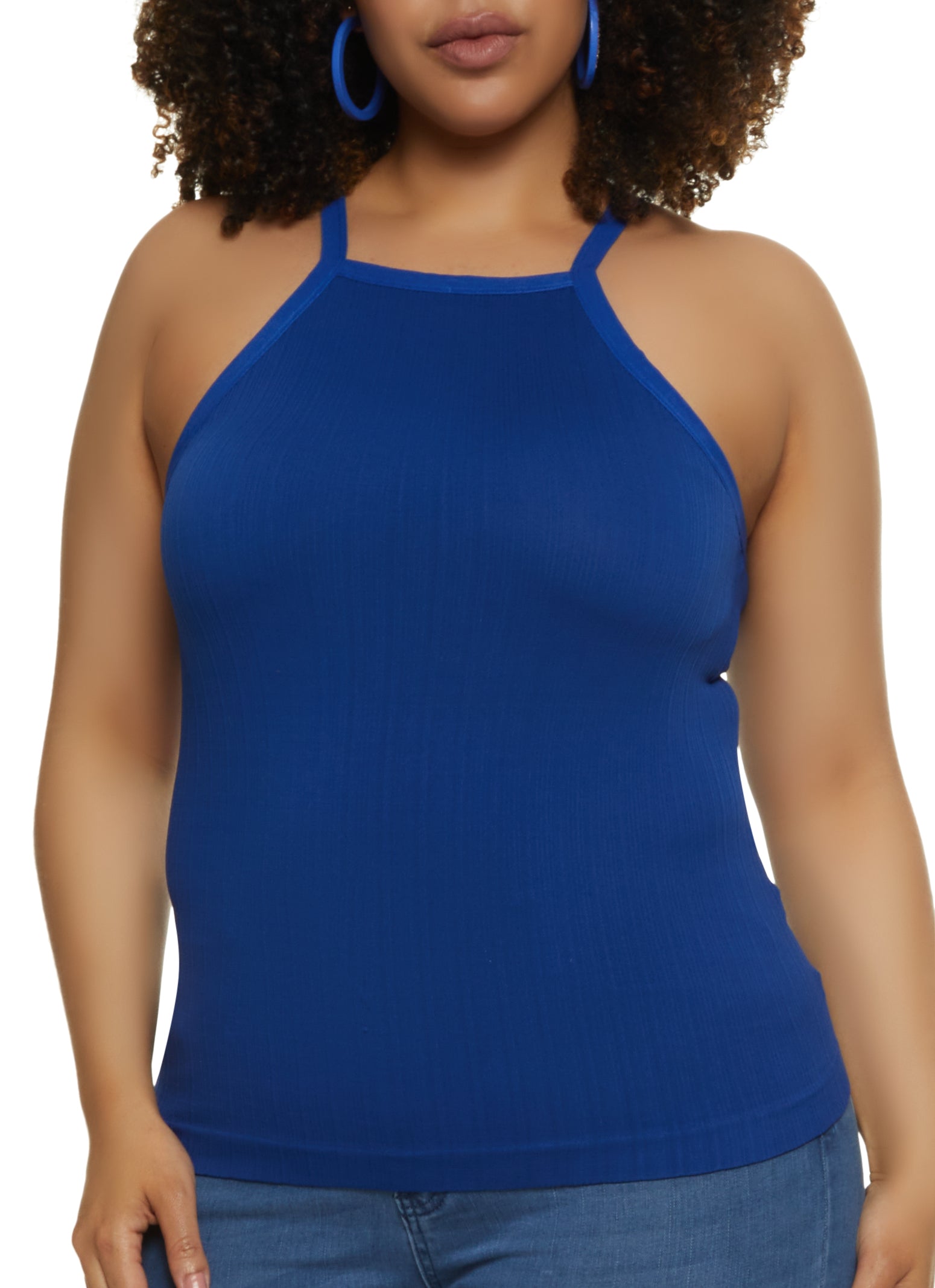 Plus Size High Neck Ribbed Tank Top