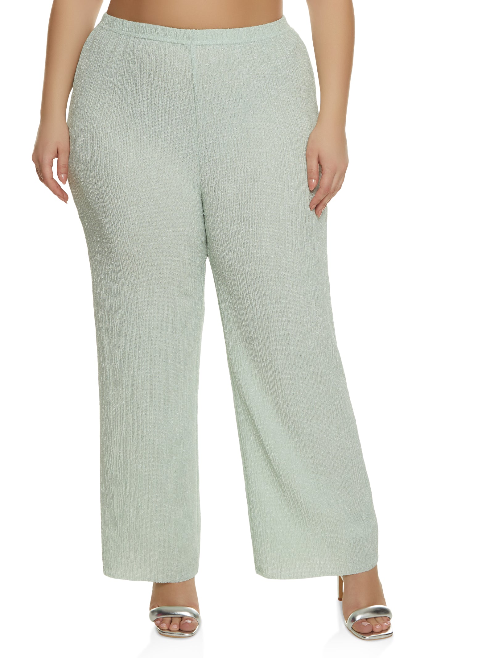 Womens Plus Textured Knit Wide Leg Pants, 1X