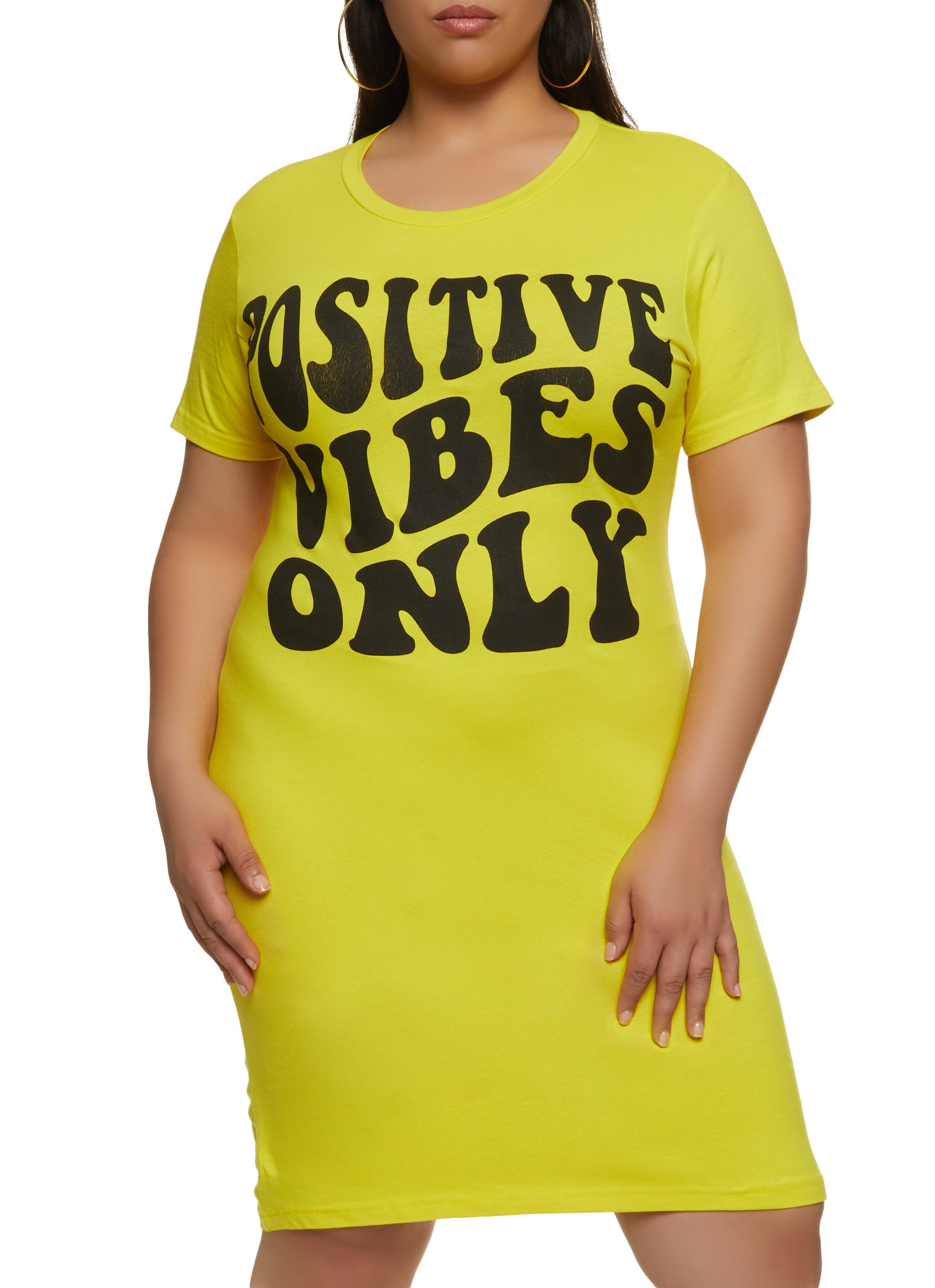 Rainbow Shops Plus Positive Only Shirt Dress, Yellow, | Alexandria Mall