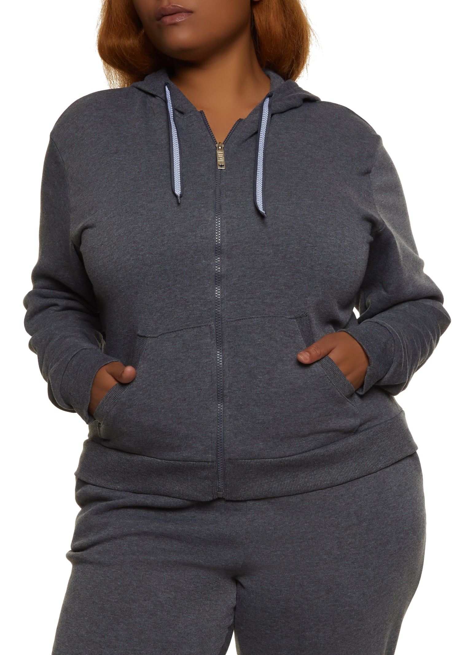 Womens Plus Size Fleece Zip Front Hoodie, Grey, Size 2X