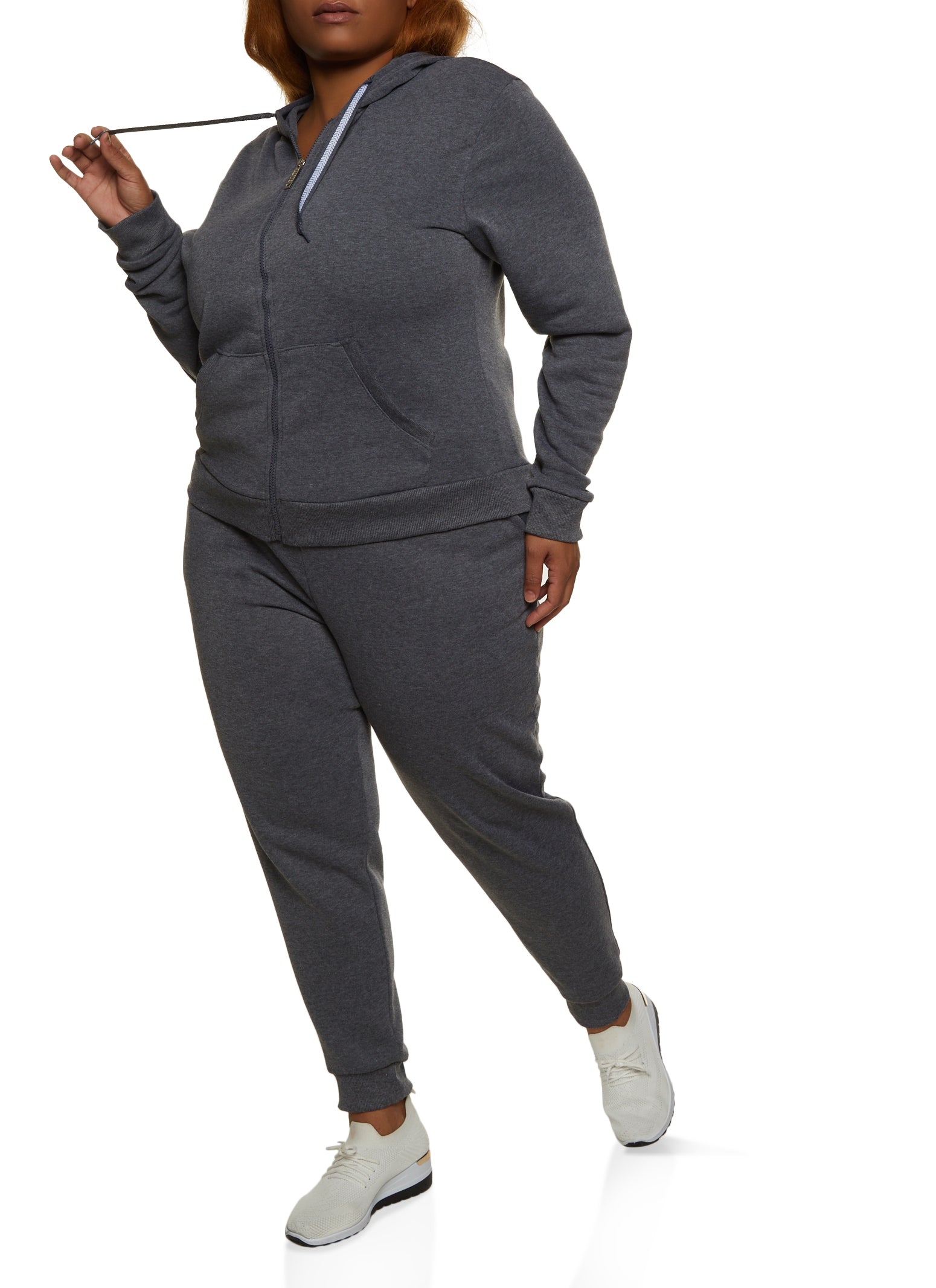 Womens Plus Size Fleece Zip Front Hoodie, Grey, Size 2X