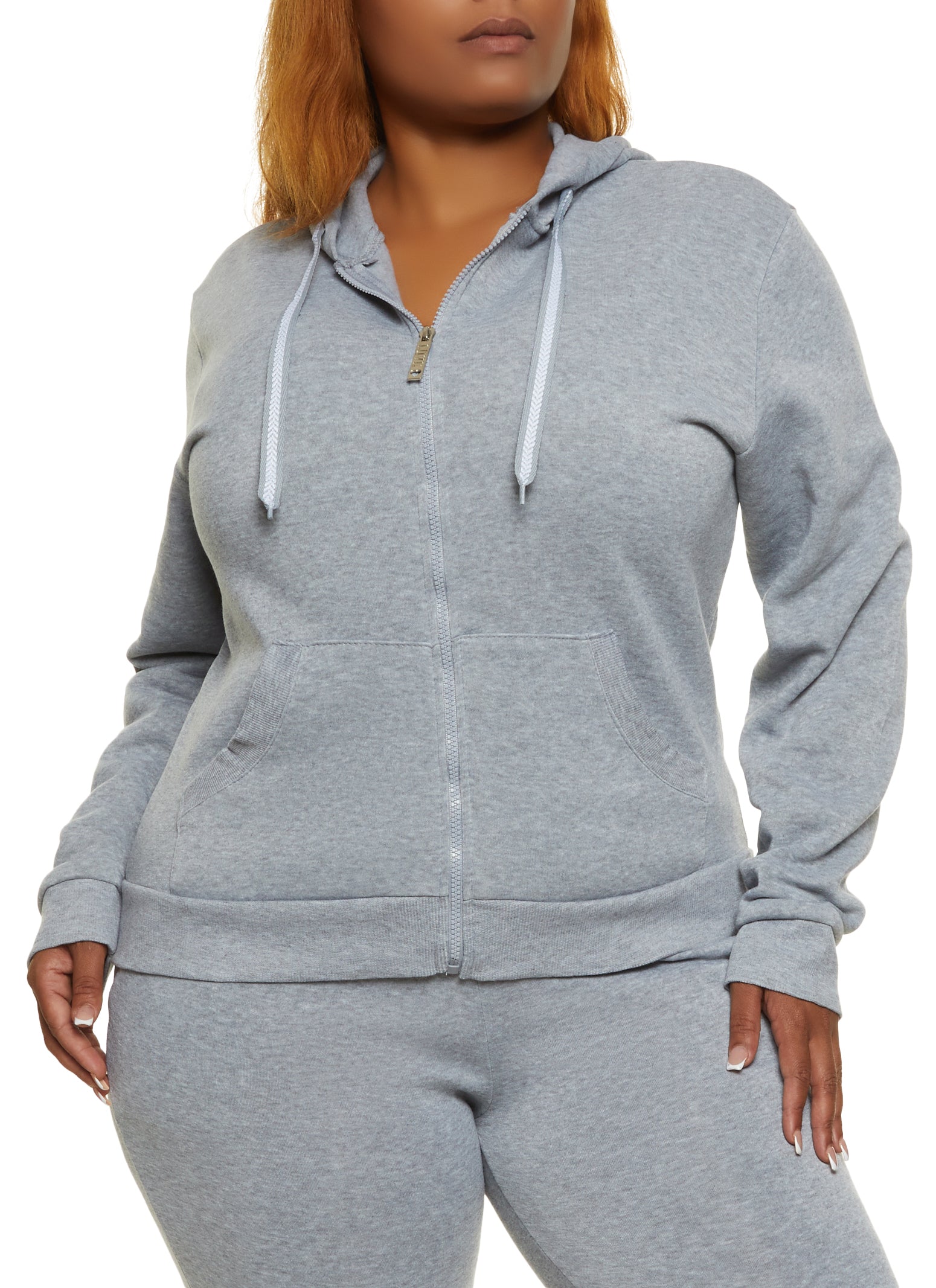 Womens Plus Size Fleece Zip Front Hoodie, Grey, Size 3X