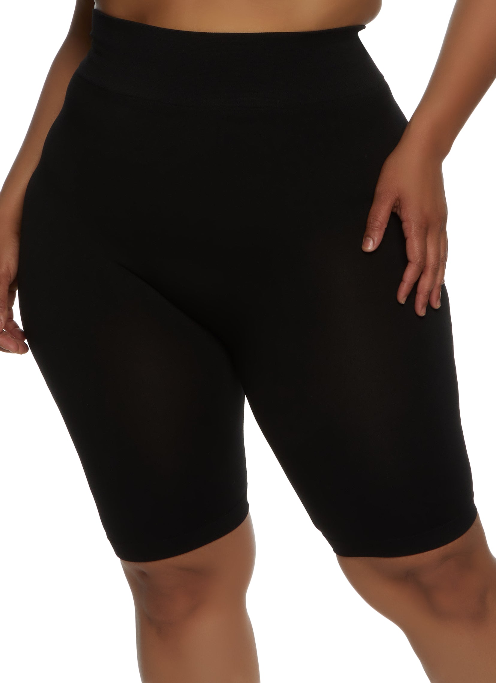 Casual Solid Biker Shorts Black Plus Size Leggings (Women's)
