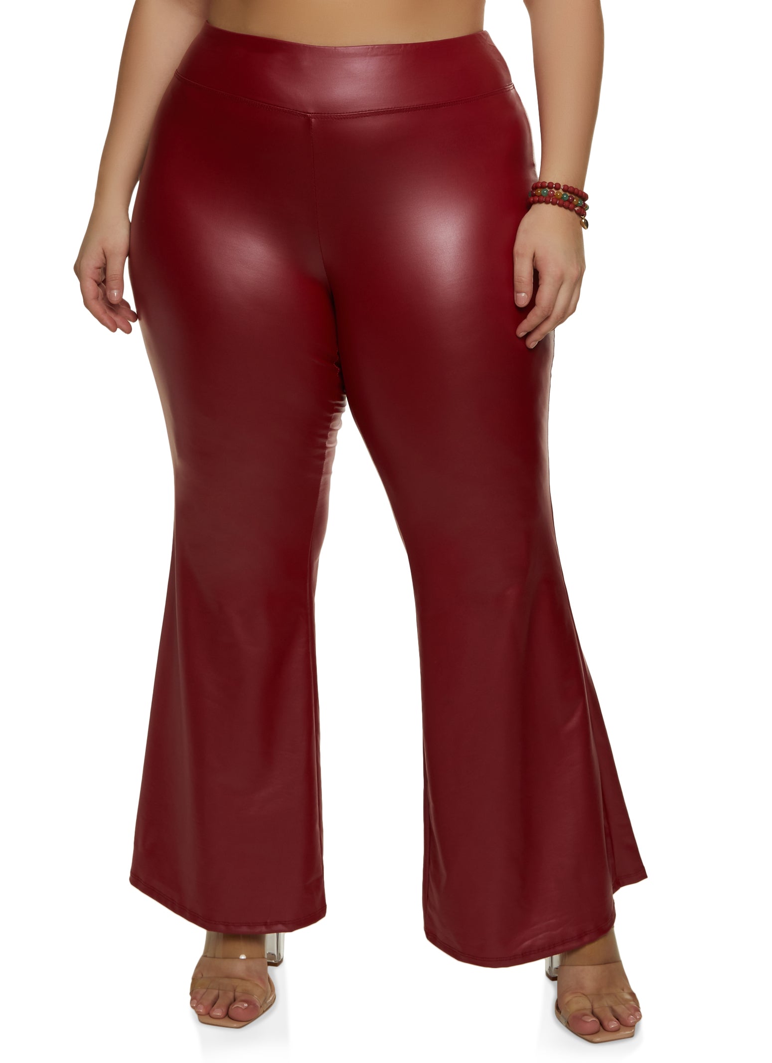 BUIgtTklOP Pants Women Plus Size High-waisted Leather Pants With Four-sided  Bottoms 