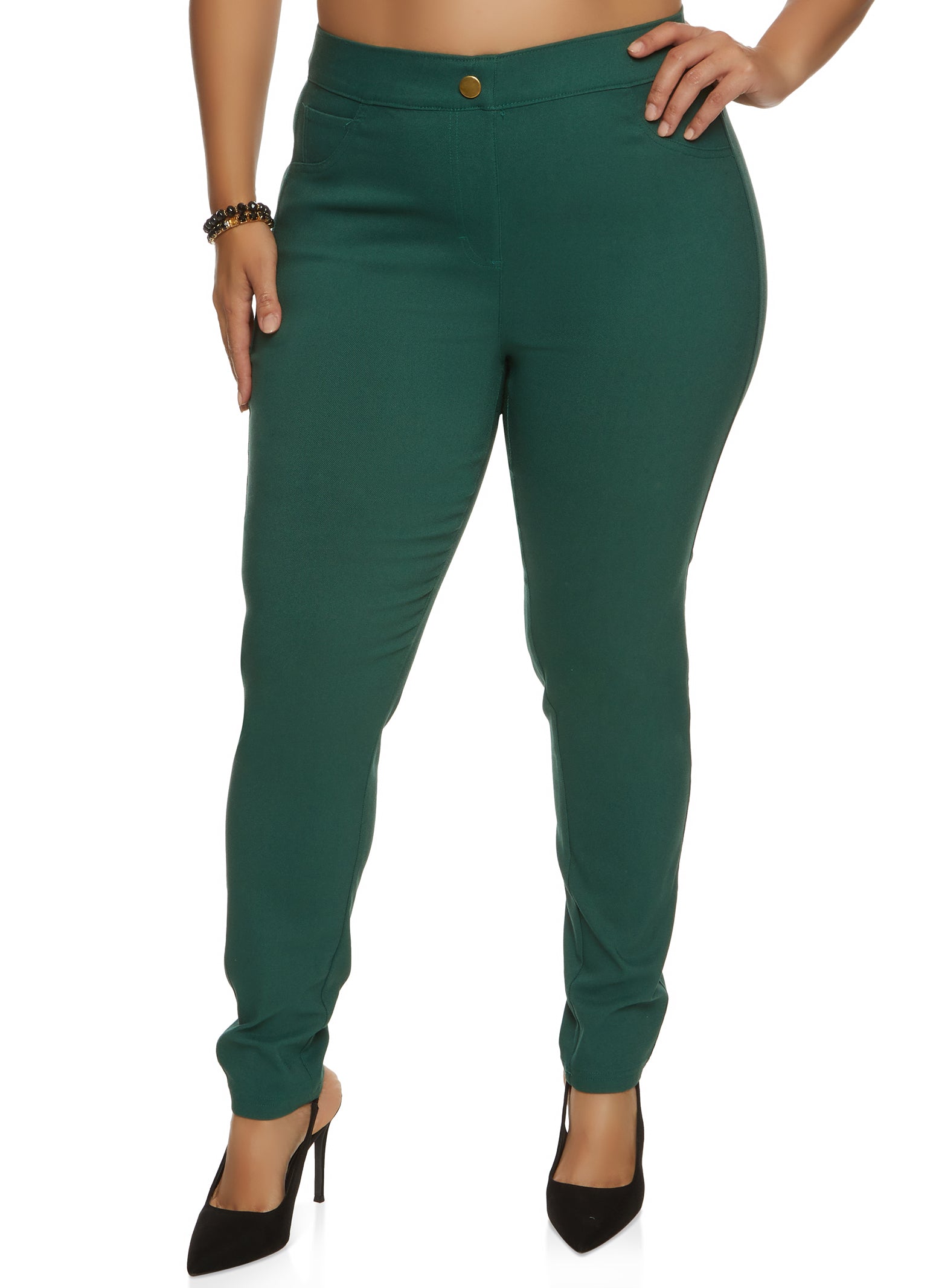 Rainbow Shops Womens Plus Size Knit High Waist Joggers, Green, Size 3X