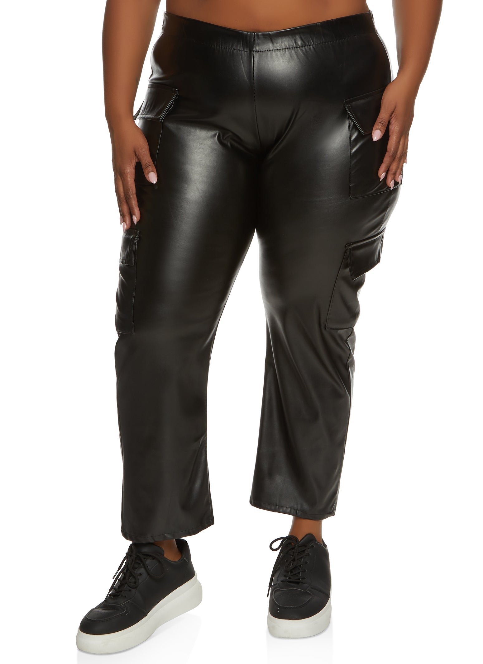 BUIgtTklOP Pants Women Plus Size High-waisted Leather Pants With Four-sided  Bottoms 