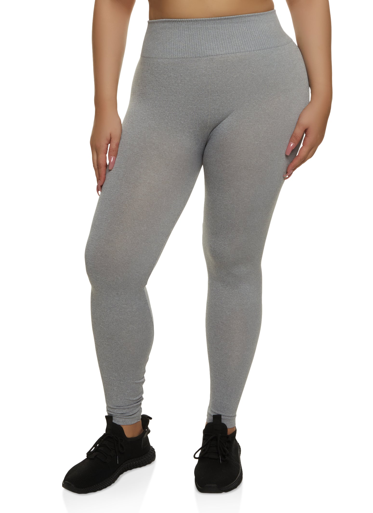 Womens Plus Size Seamless High Waist Knit Leggings, Grey, Size 1X-2X