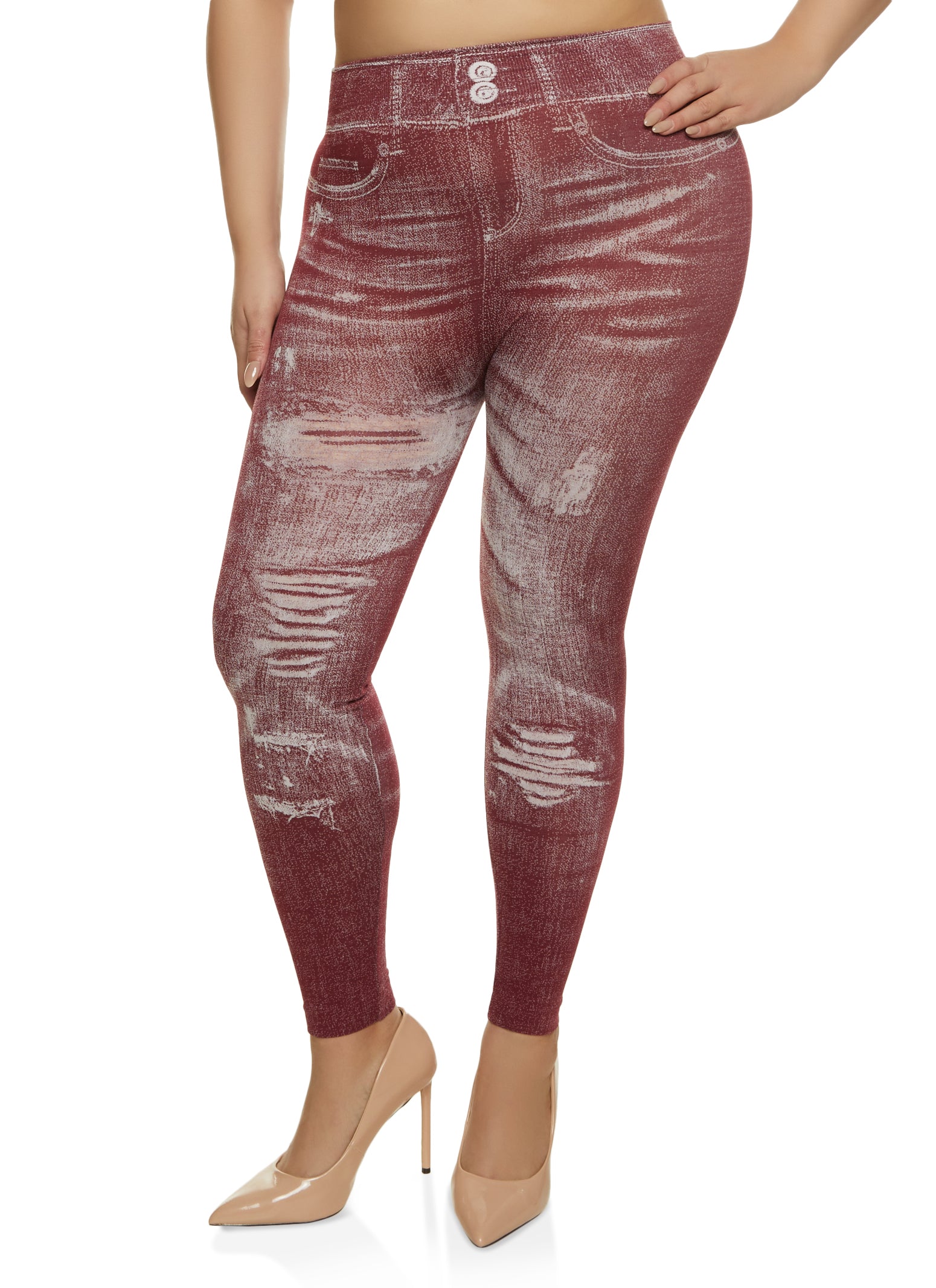 LEG-Q {ROSIO} Burgundy Soft French-Terry Leggings PLUS SIZE