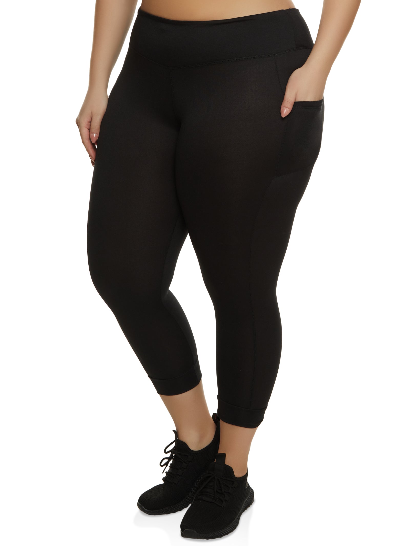 Plus Size Solid High Waist Cell Phone Pocket Leggings - Charcoal