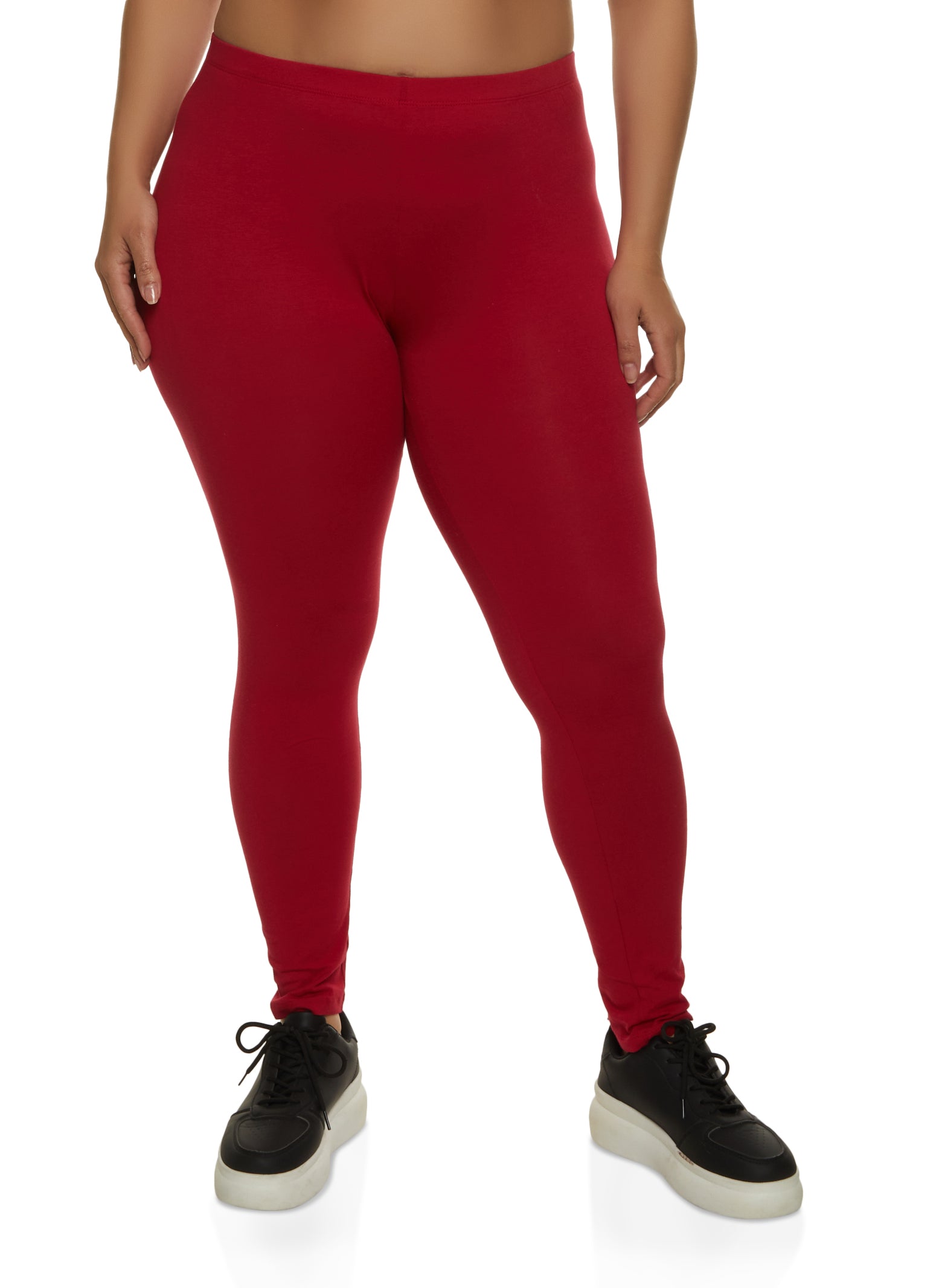 Plus Size Solid High Rise Waistband Leggings