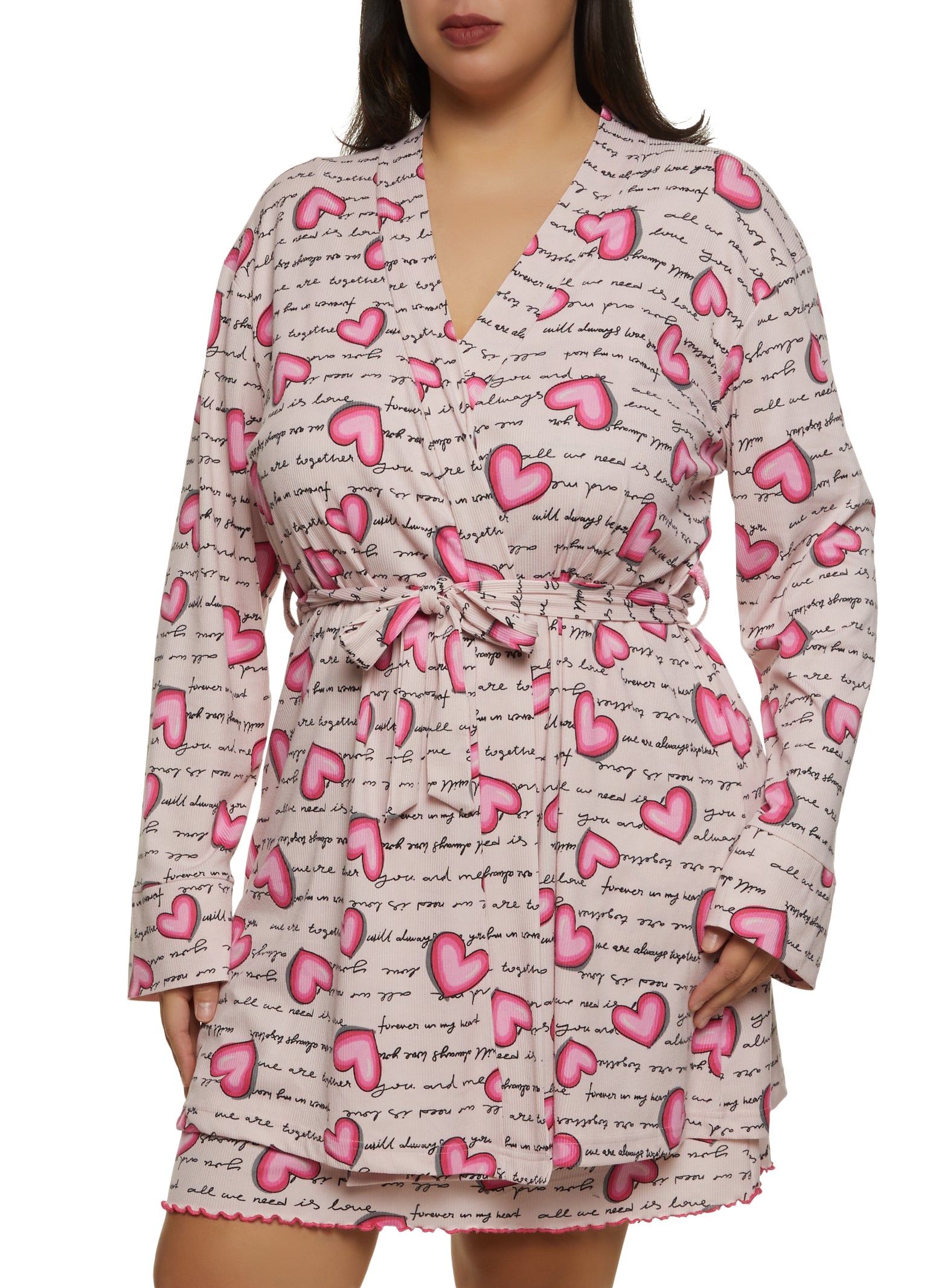 Womens Plus Size Heart Graphic Print Cami Nightgown with Robe Set, Pink, Size 2X