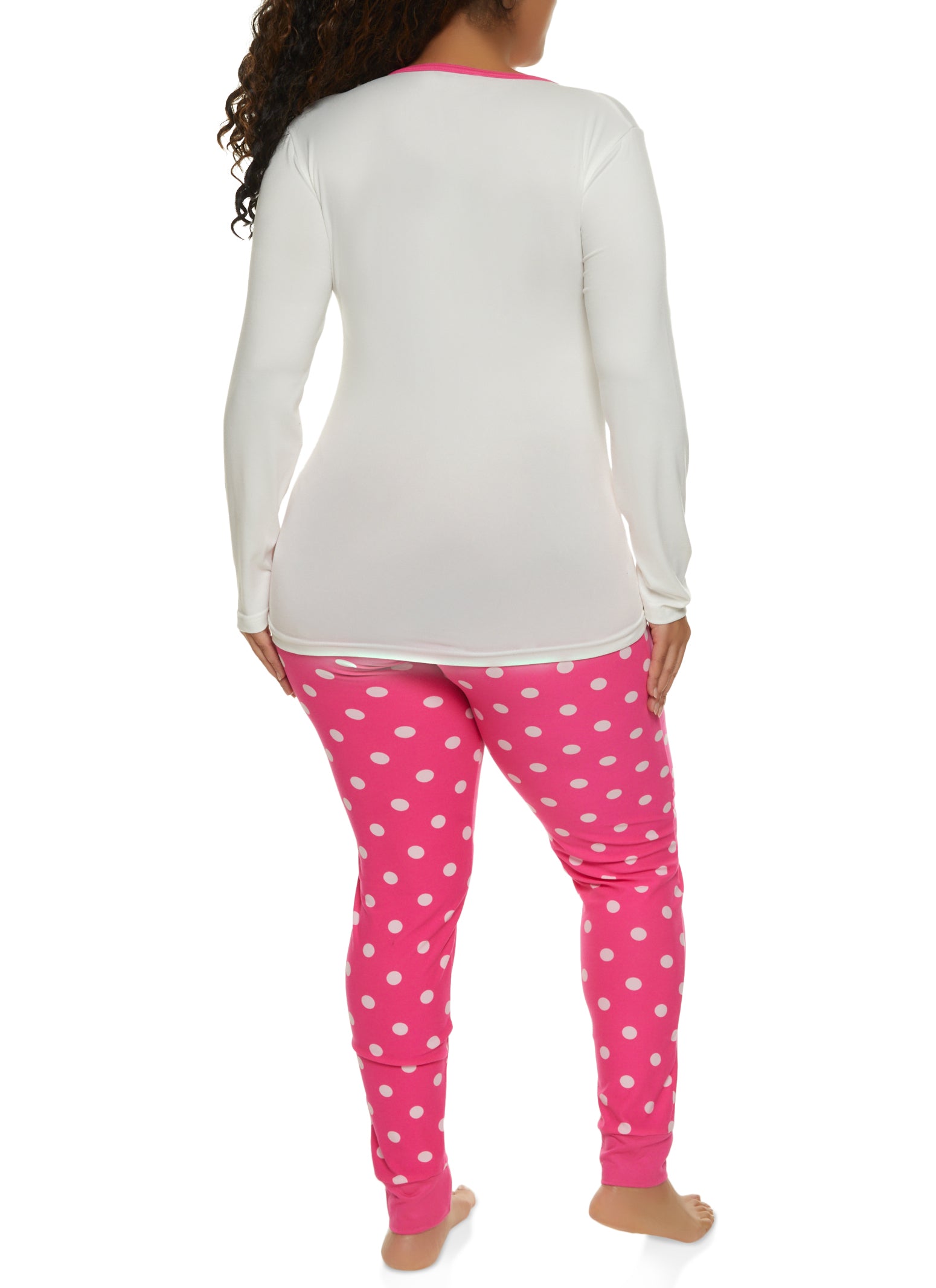 Rainbow Shops Womens Plus Size Just Hit The Snooze Button Pajama Top and  Polka Dot Pants, Pink, Size 3X
