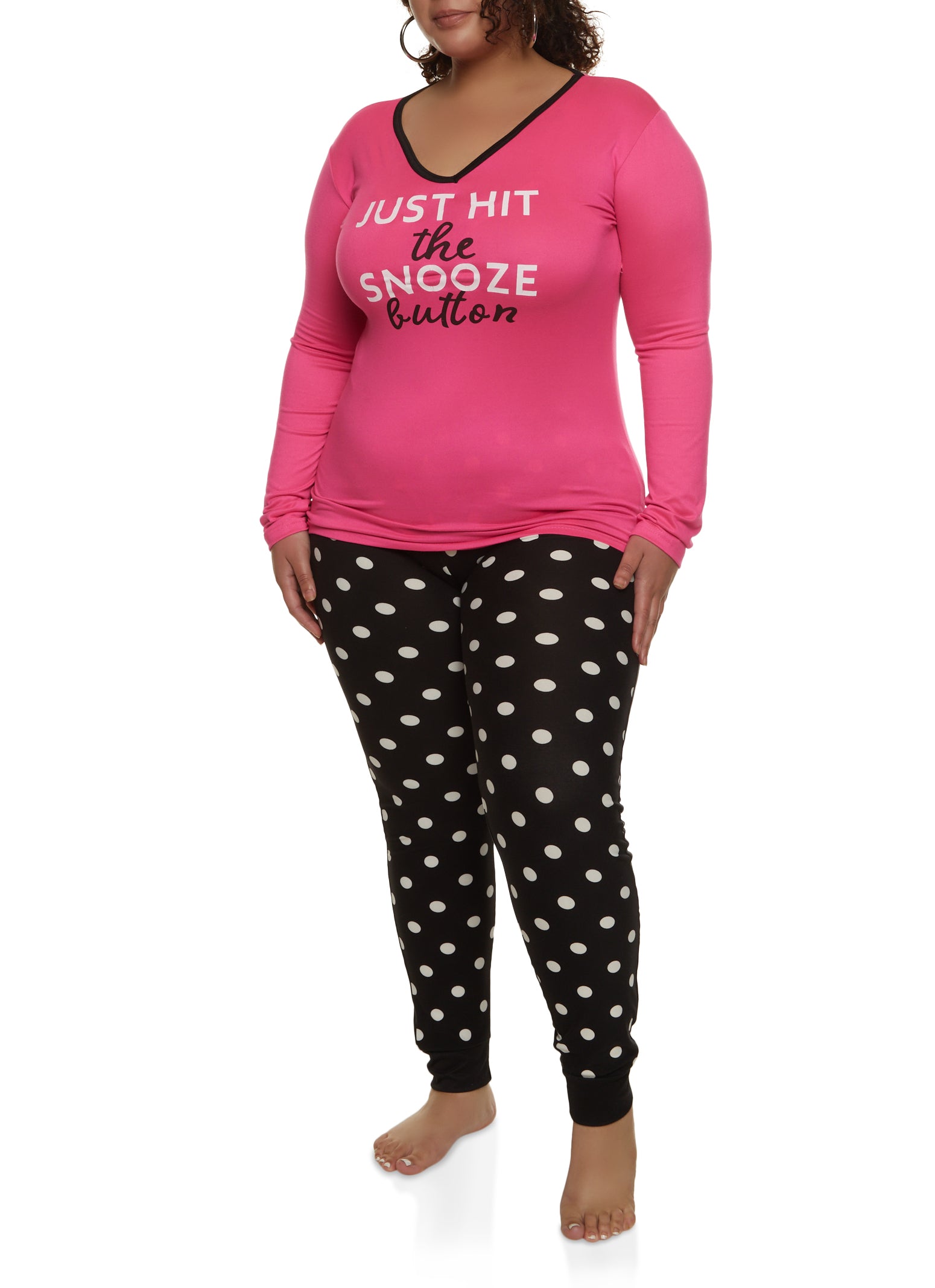 Rainbow Shops Womens Plus Size Just Hit The Snooze Button Pajama Top and  Polka Dot Pants, Pink, Size 3X